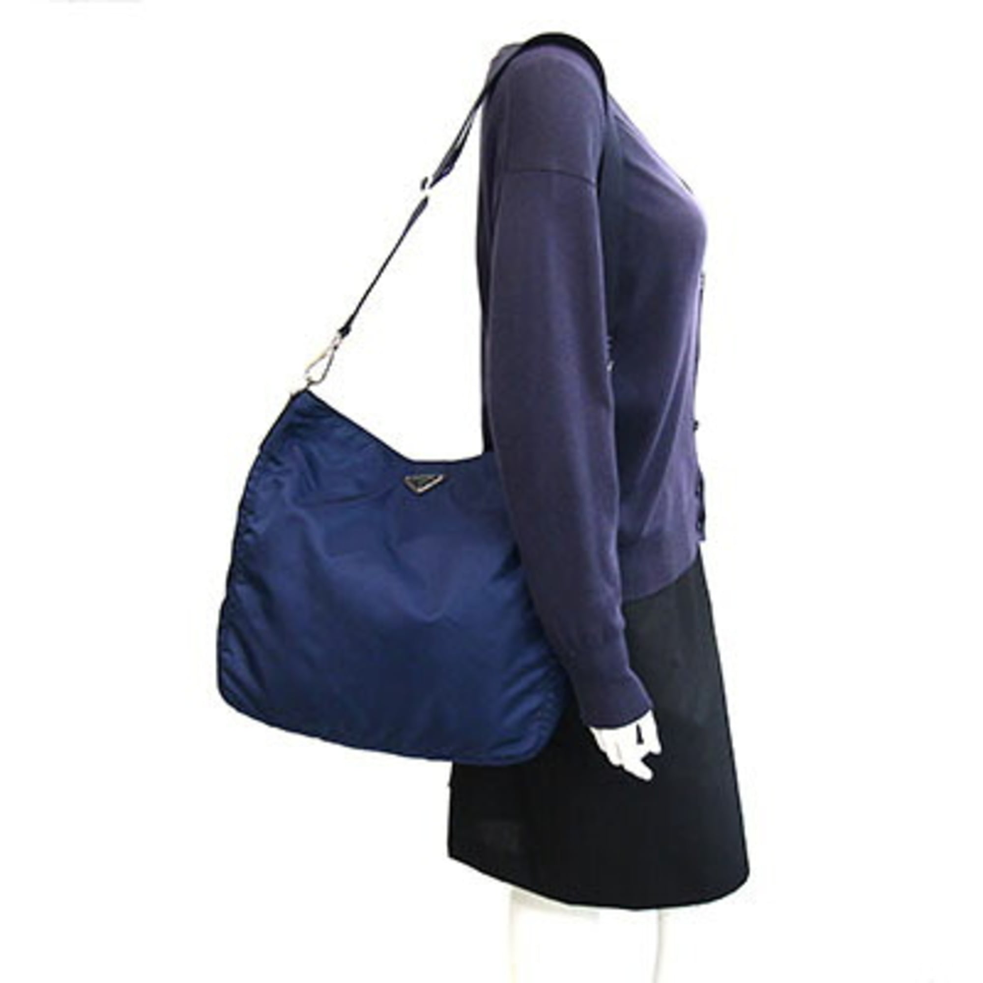 Prada Navy Nylon Leather Messenger Bag Shoulder Bag (Pre-Owned)