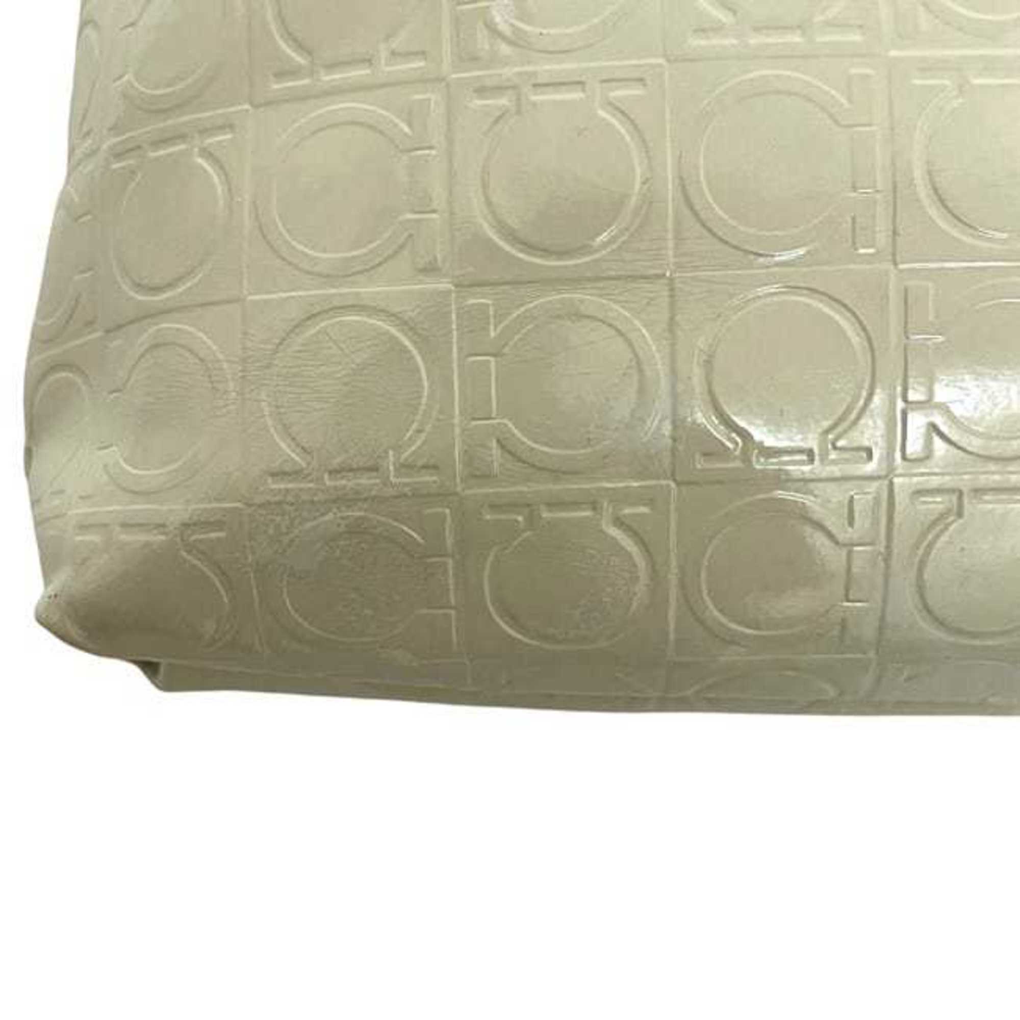 Salvatore Ferragamo Gancini Cream White Patent Leather Shoulder Bag (Pre-Owned)