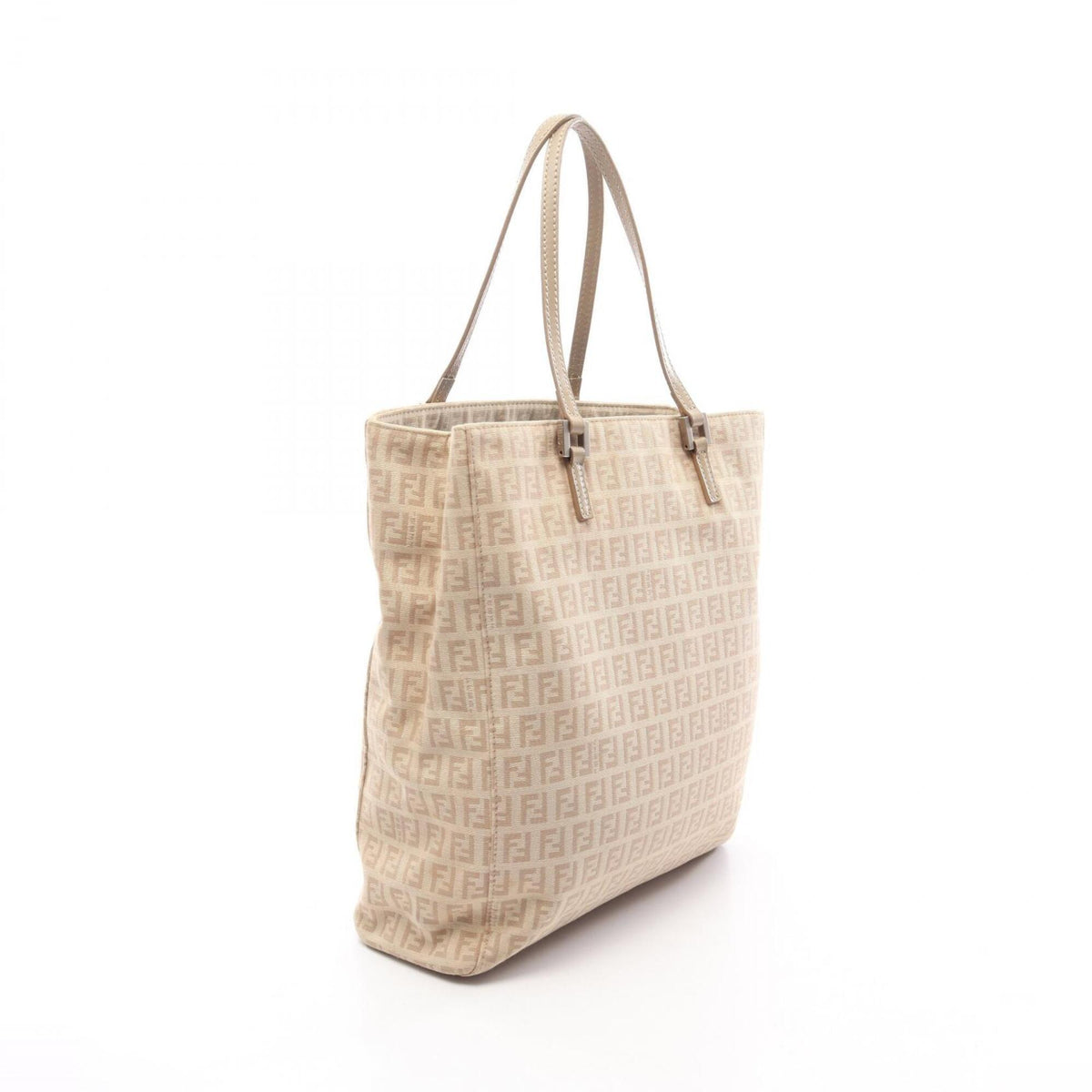 Fendi Zucchino Beige Canvas Leather Handbag Tote Bag (Pre-Owned)