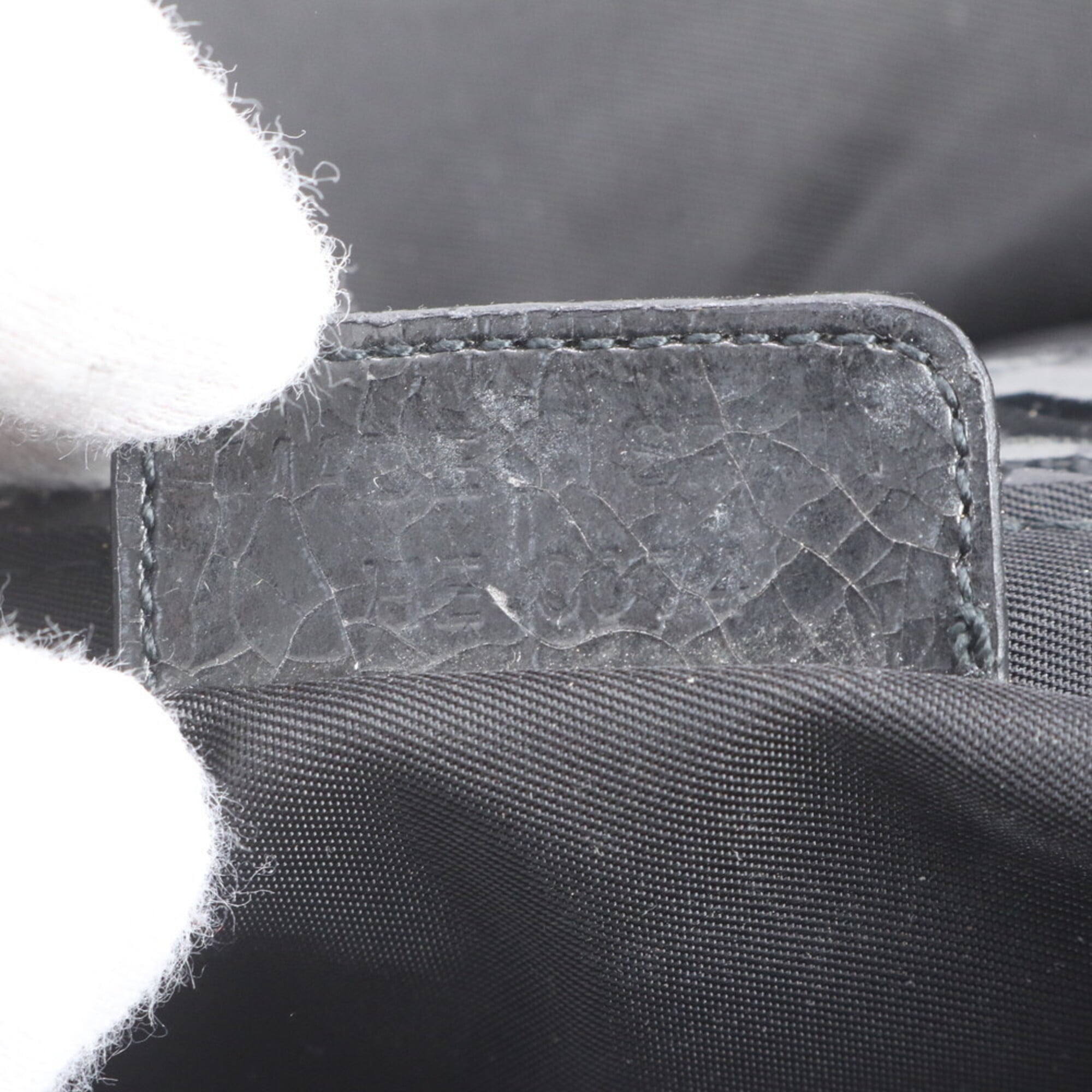 Christian Dior Black Leather Canvas Handbag Tote Bag (Pre-Owned)