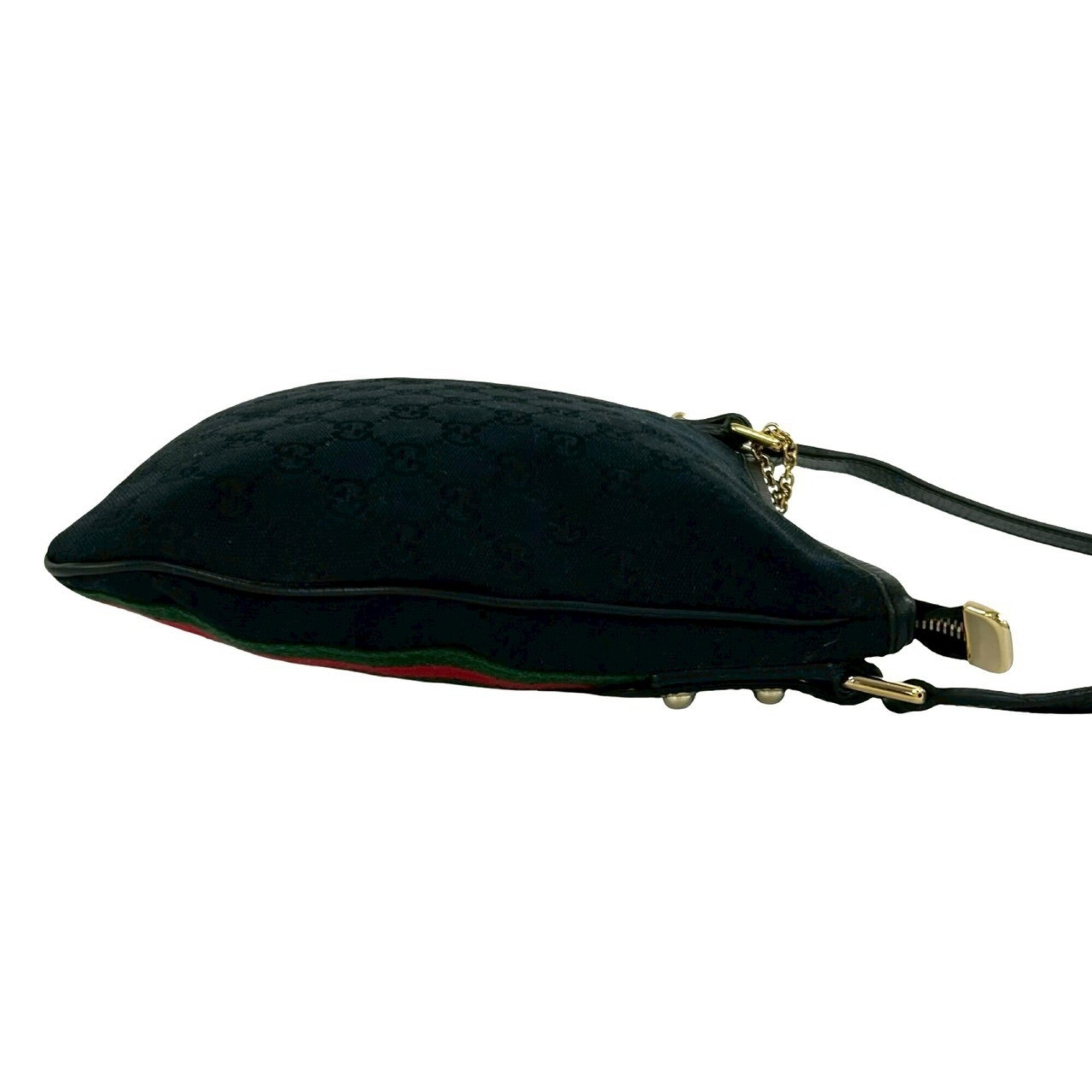 Gucci Black Green Red Color Canvas Leather Pochette Shoulder Bag (Pre-Owned)