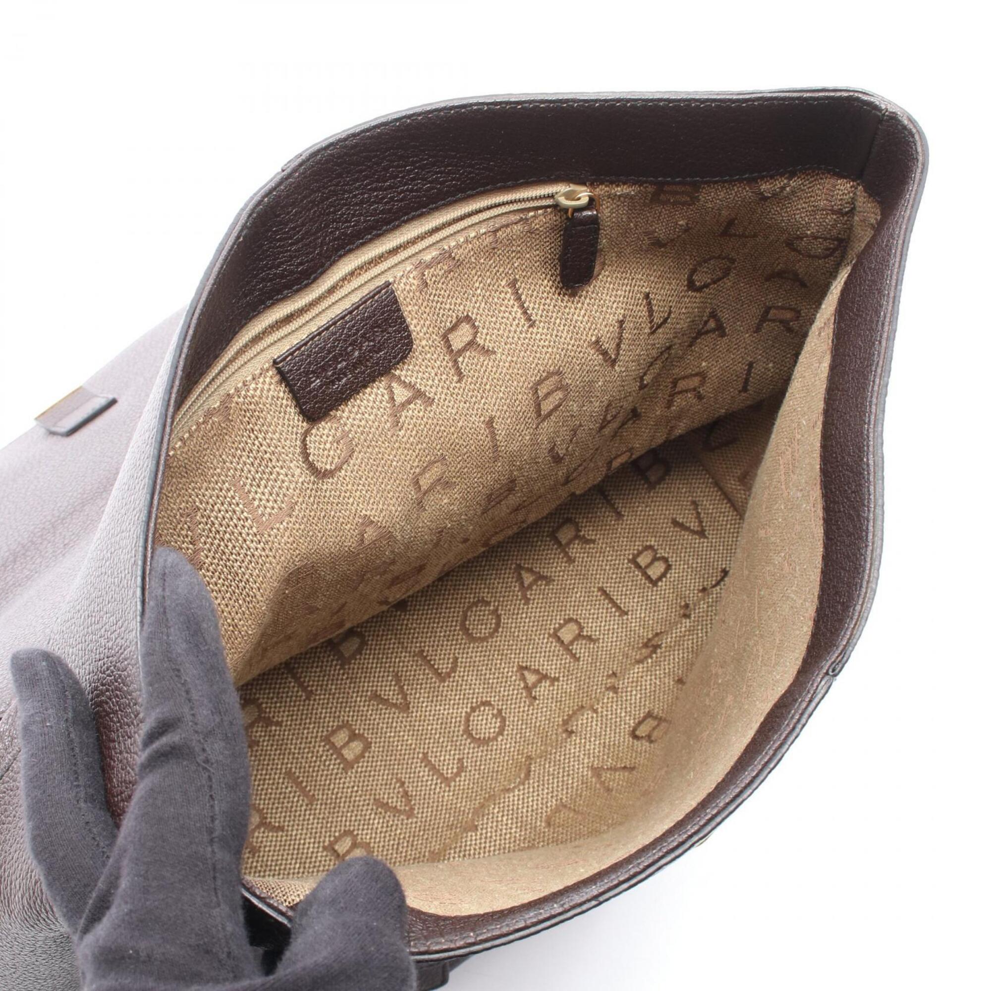 Bvlgari Brown Leather Handbag Tote Bag (Pre-Owned)