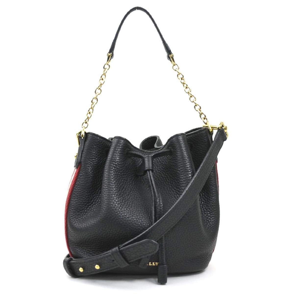 Bally Black Red Color White Leather Canvas Shoulder Bag (Pre-Owned)