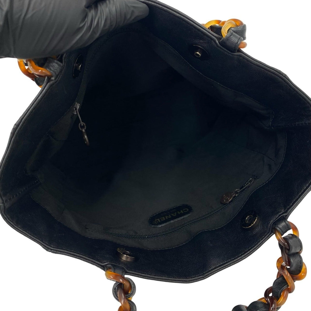 Chanel Black Brown Grained Calfskin Plastic Handbag (Pre-Owned)