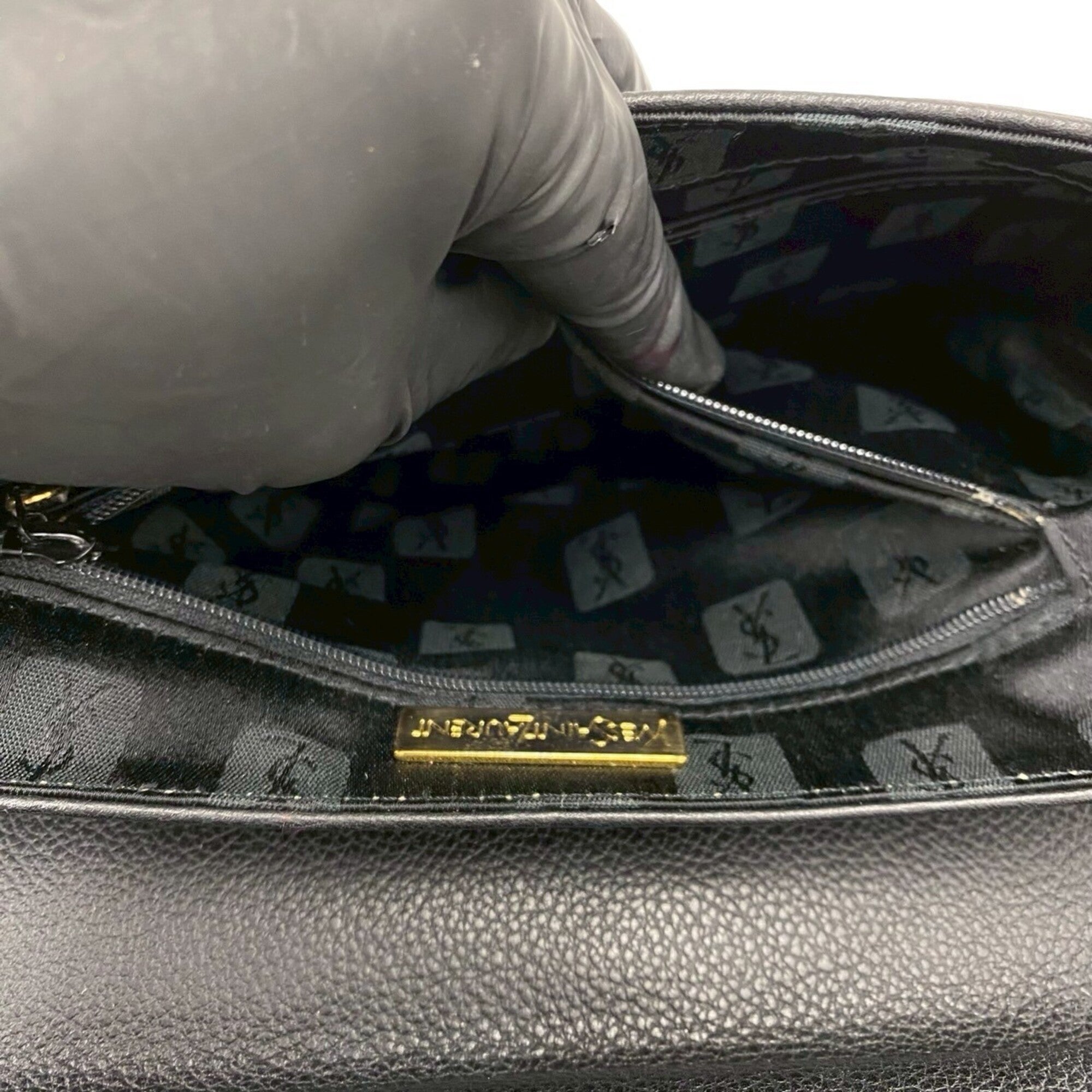 Yves Saint Laurent Black Red Color Leather Handbag Shoulder Bag (Pre-Owned)