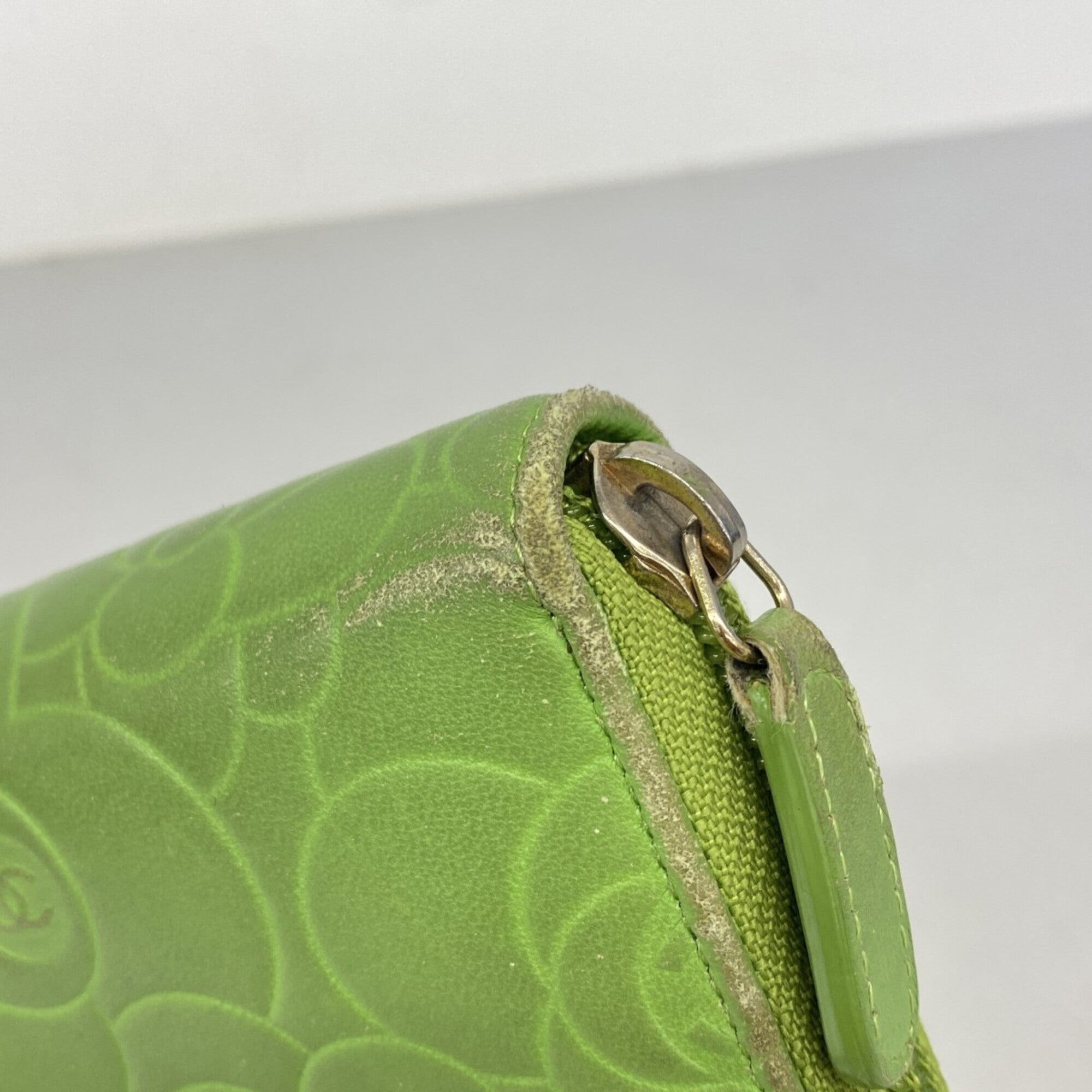 Chanel Green Leather Long Wallet (Bi-Fold) (Pre-Owned)