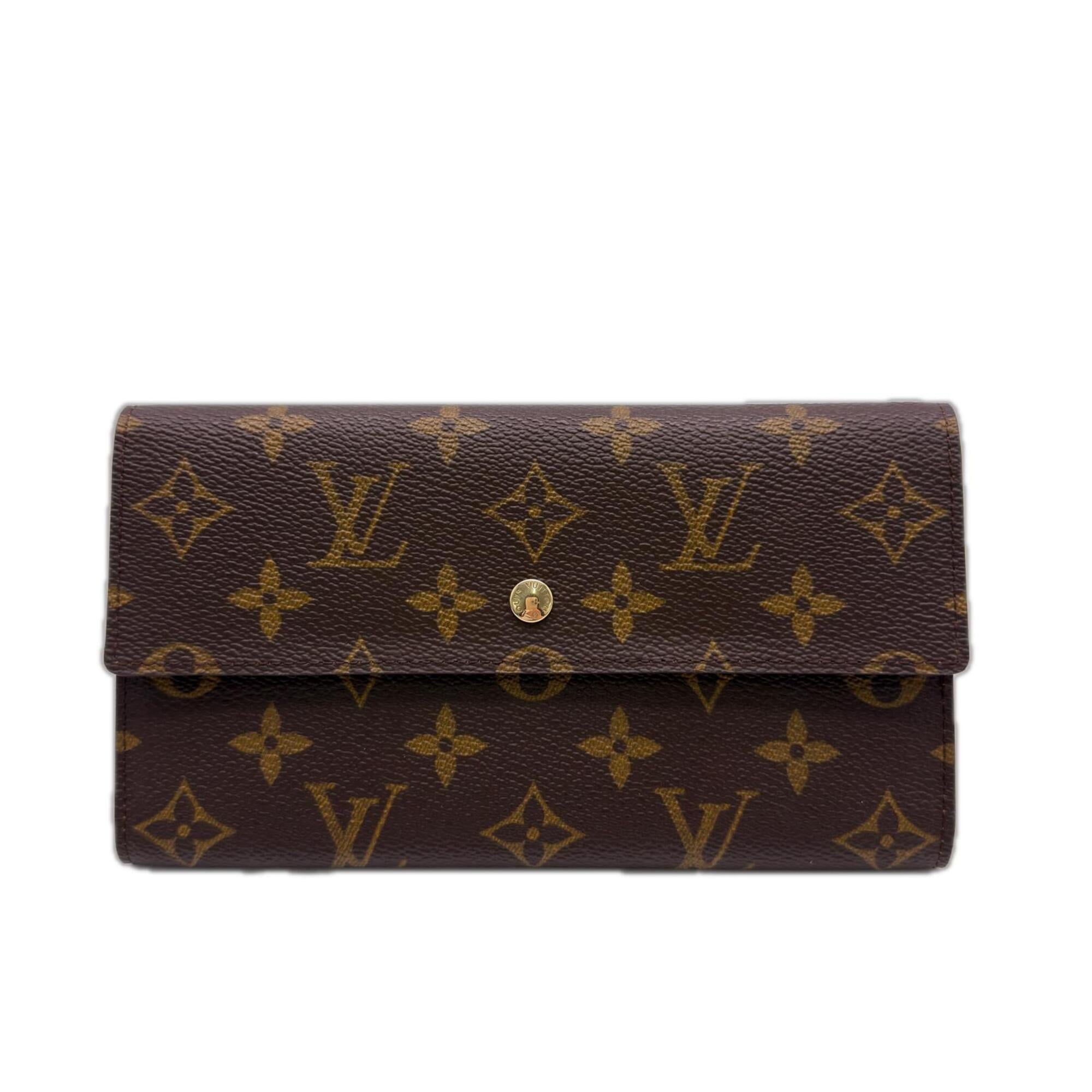 Louis Vuitton Beige Brown Coated Canvas Leather Long Wallet (Bi-Fold) (Pre-Owned)