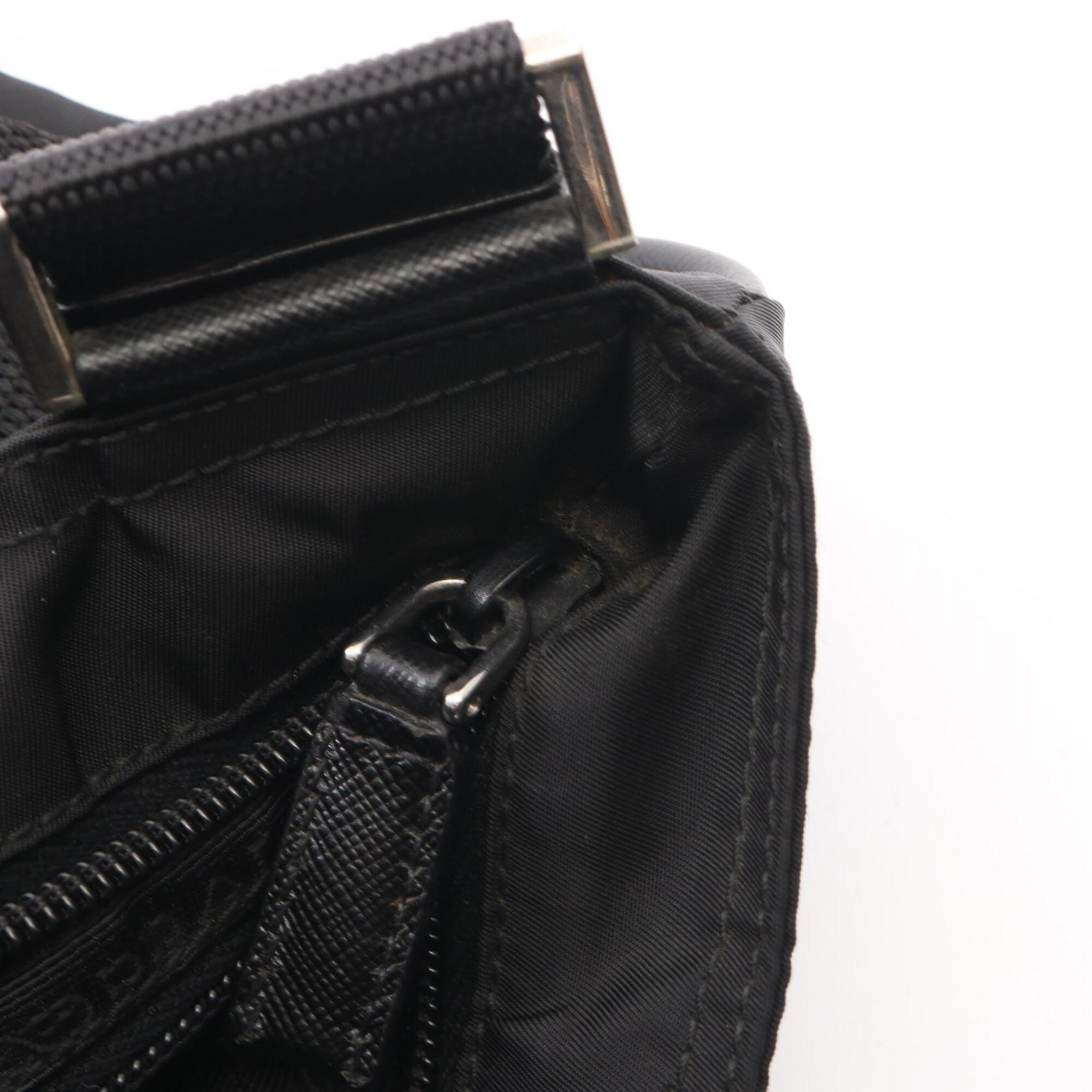 Prada Black Nylon Leather Handbag Shoulder Bag (Pre-Owned)