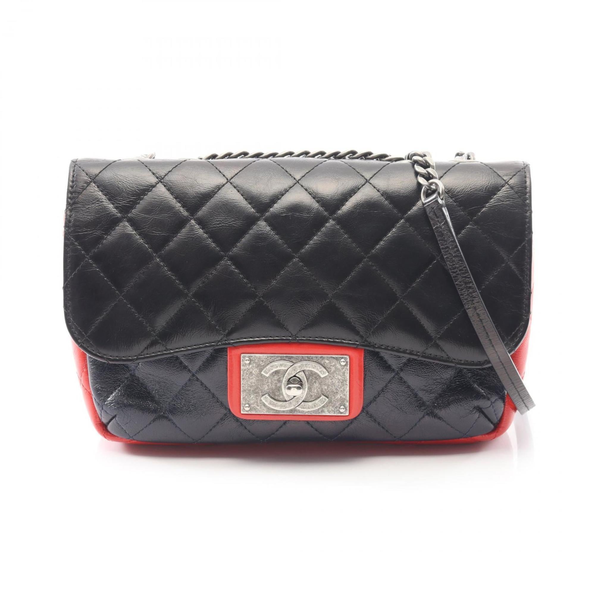 Chanel Black Navy Red Color Leather Shoulder Bag (Pre-Owned)