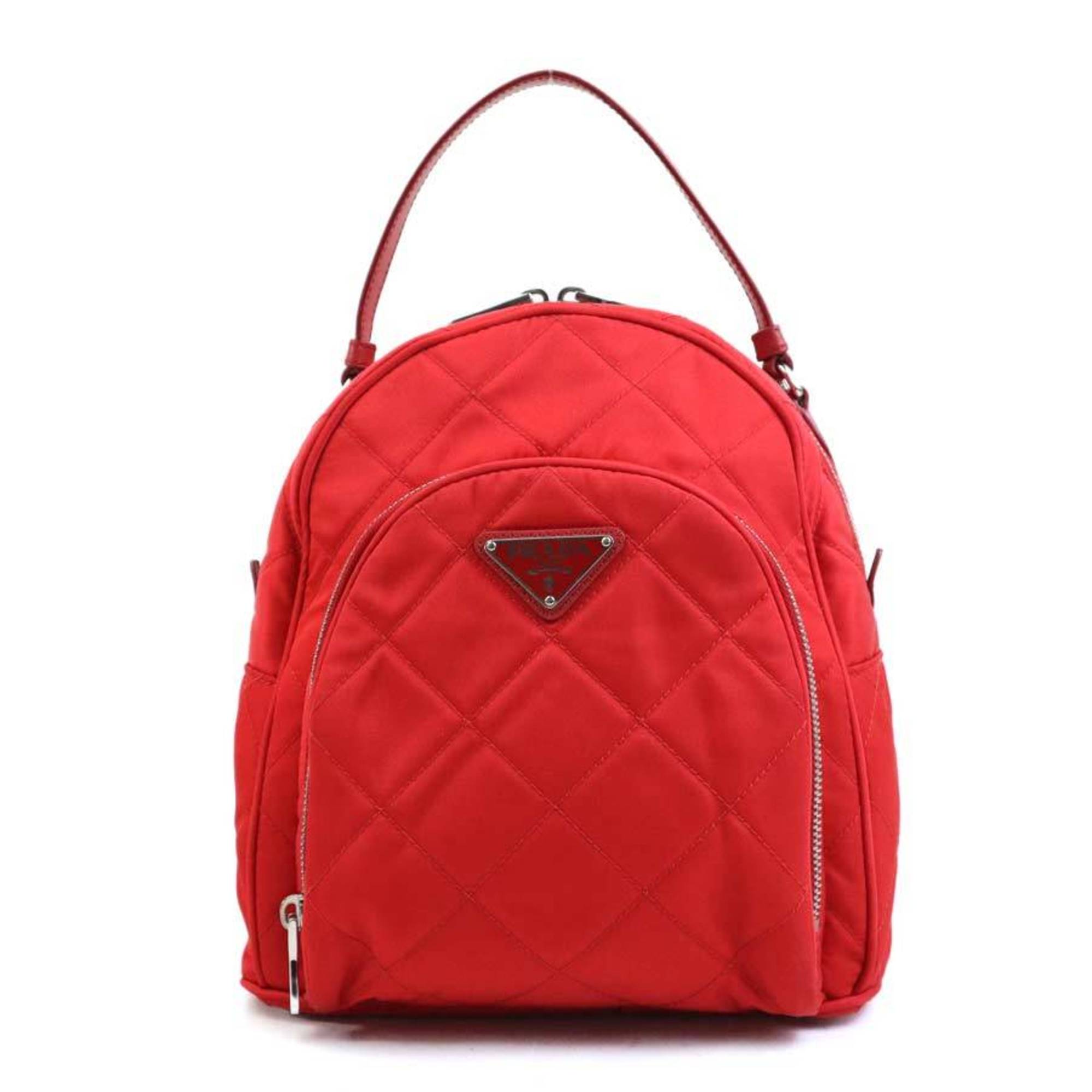 Prada Red Color Nylon Leather Backpack (Pre-Owned)