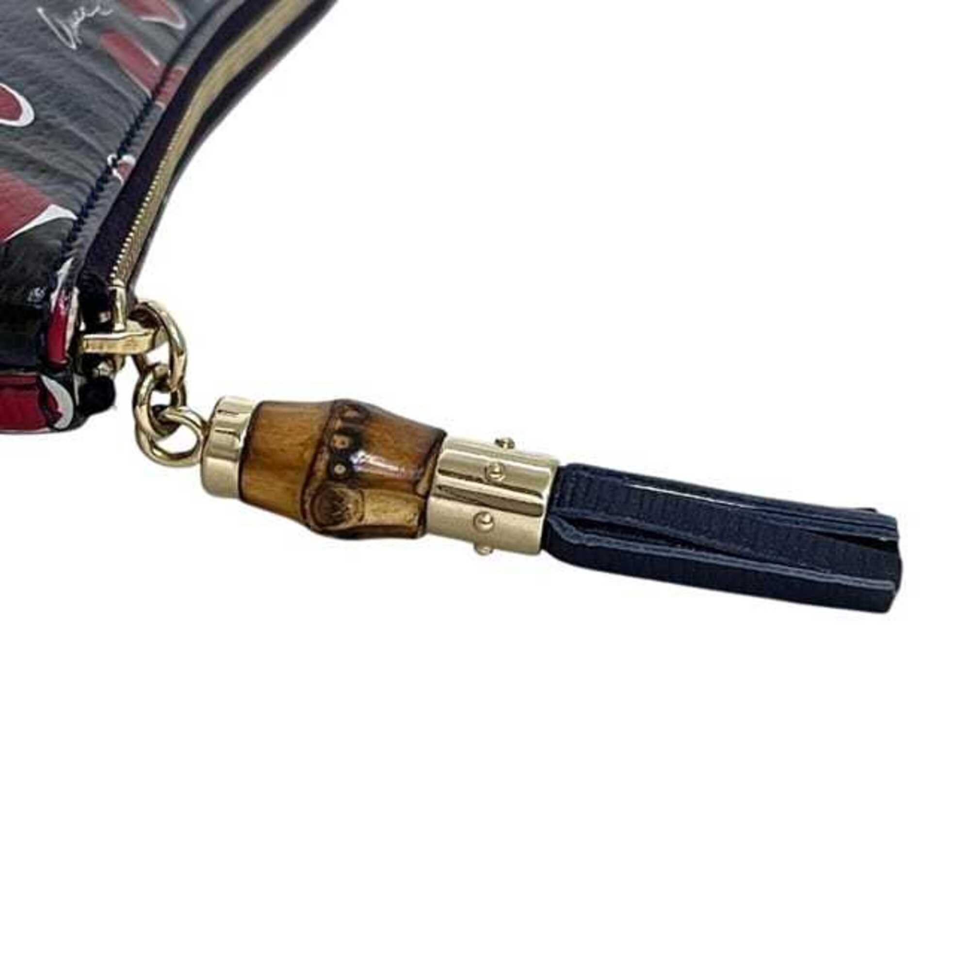 Gucci Navy Bamboo Leather Pouch (Pre-Owned)