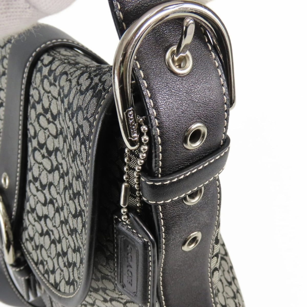 Coach Black Gray Signature Line Shoulder Bag (Pre-Owned)
