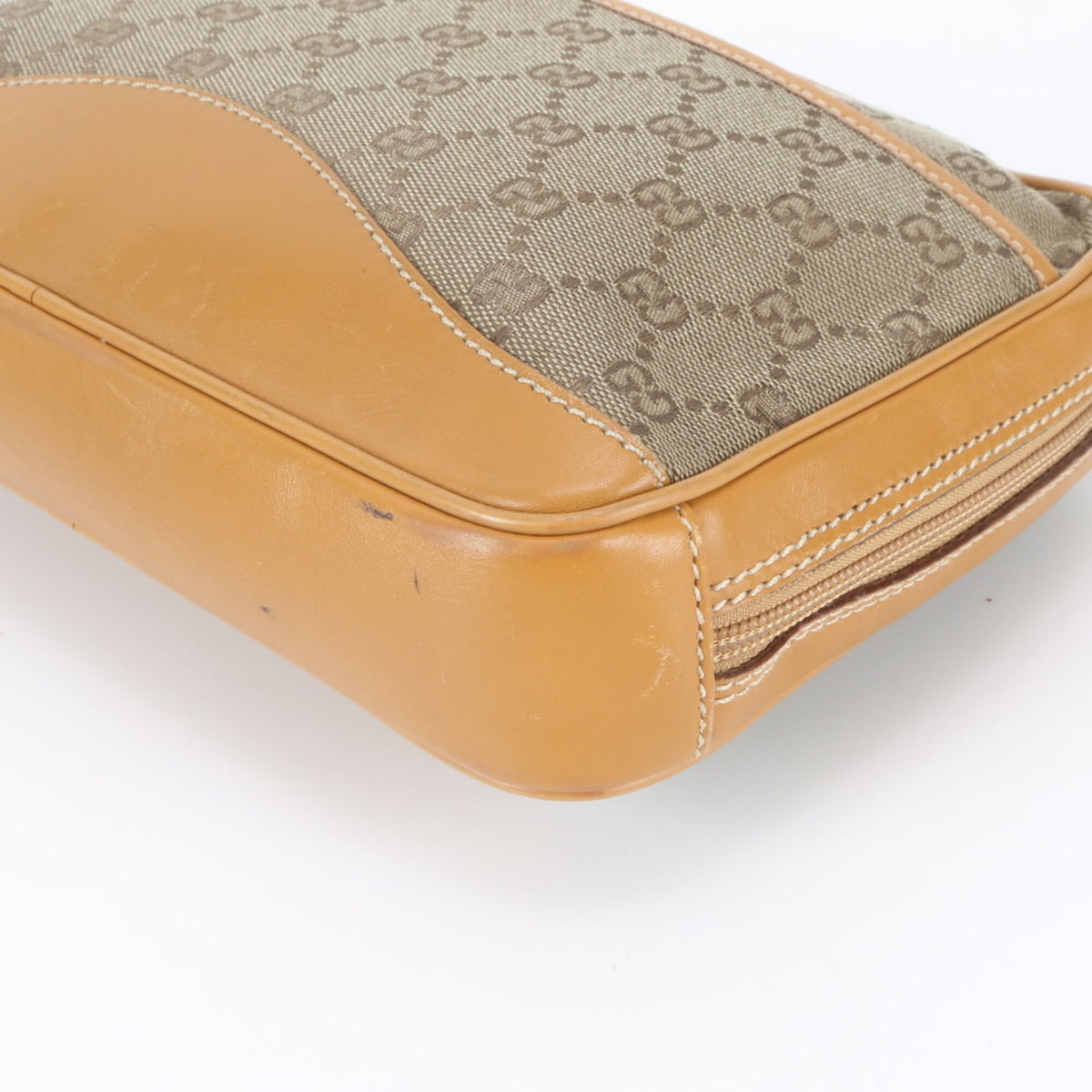Gucci Brown Leather Canvas Clutch Bag Pouch (Pre-Owned)