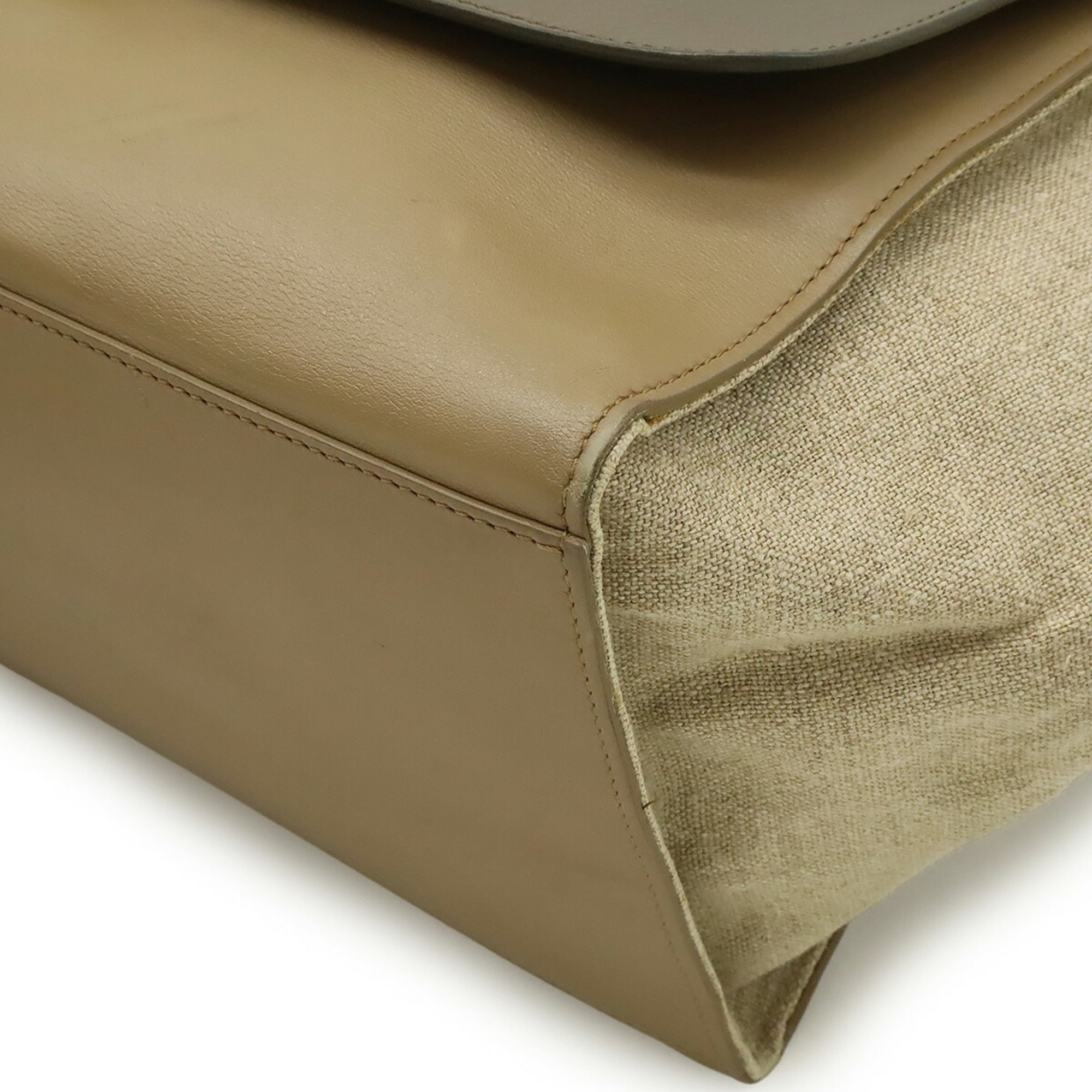 Celine Beige Gray Leather Canvas Handbag Shoulder Bag (Pre-Owned)