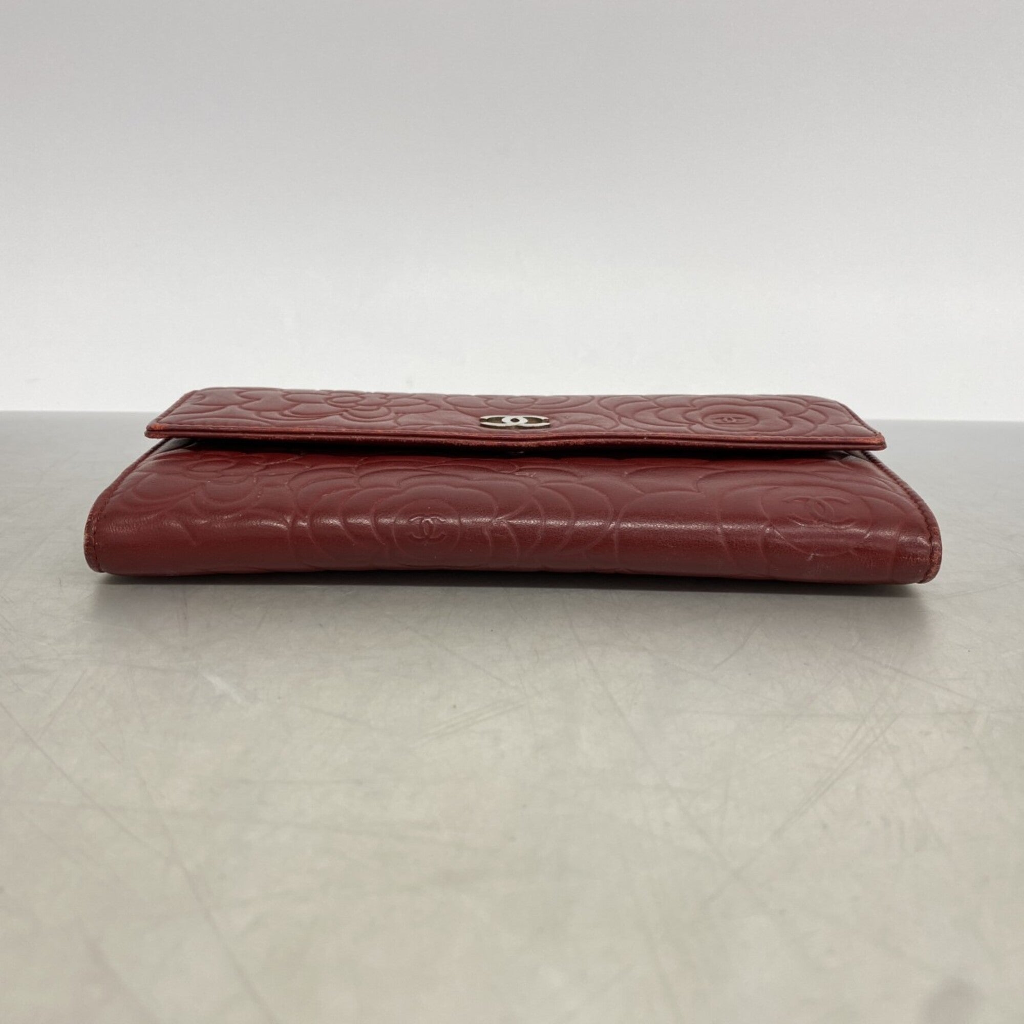 Chanel Bordeaux Leather Long Wallet (Bi-Fold) (Pre-Owned)