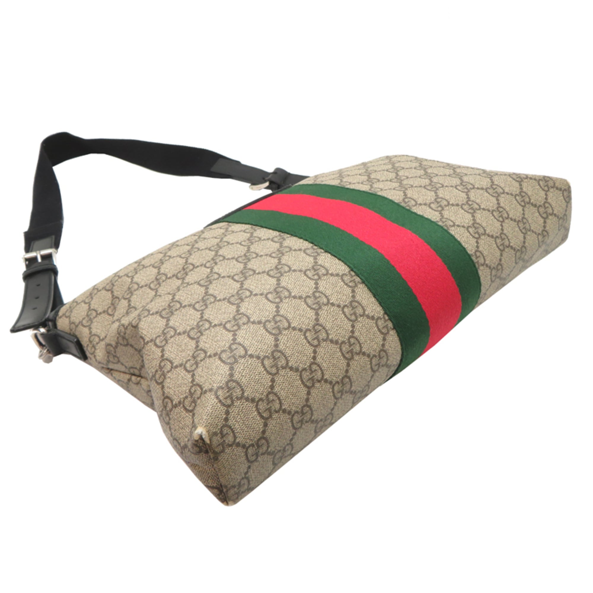 Gucci Beige Canvas Leather Messenger Bag Shoulder Bag (Pre-Owned)