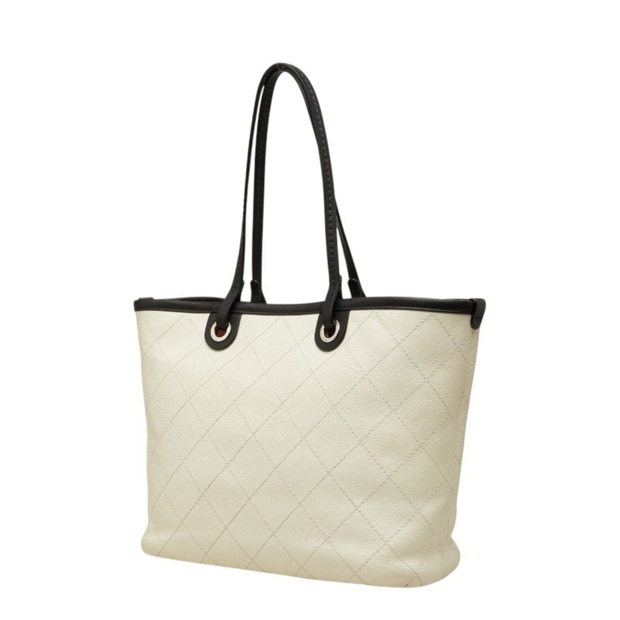 Chanel White Grained Calfskin Shoulder Bag Tote Bag (Pre-Owned)