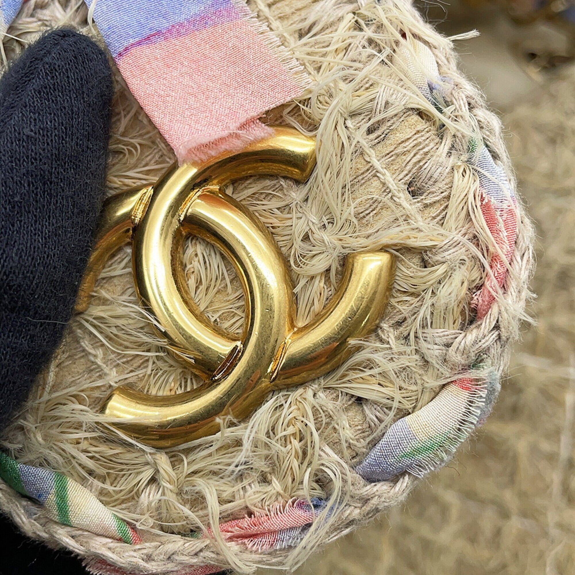 Chanel Beige Multi-Color Raffia Handbag Shoulder Bag (Pre-Owned)