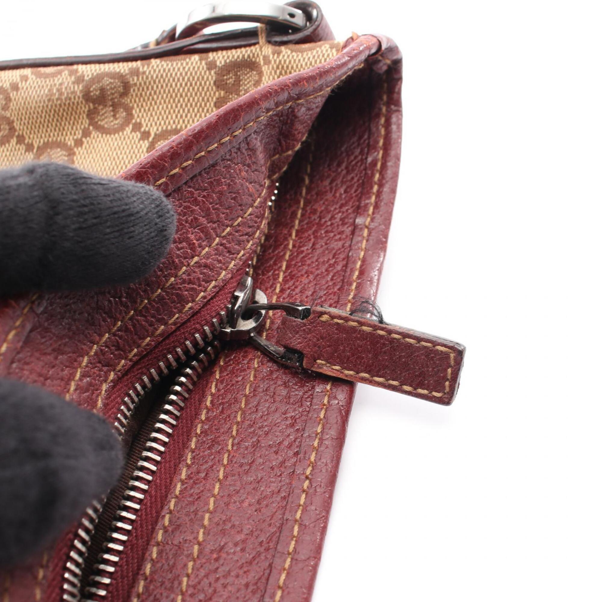 Gucci Beige Bordeaux Canvas Leather Shoulder Bag (Pre-Owned)
