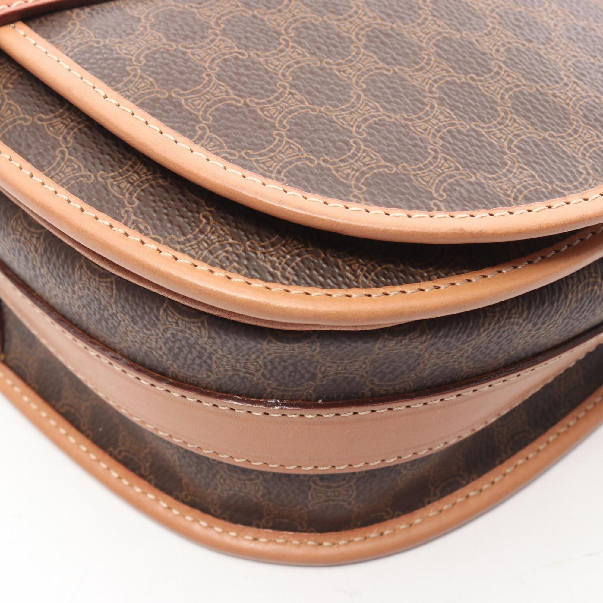 Celine Brown Coated Canvas Leather Handbag Shoulder Bag (Pre-Owned)