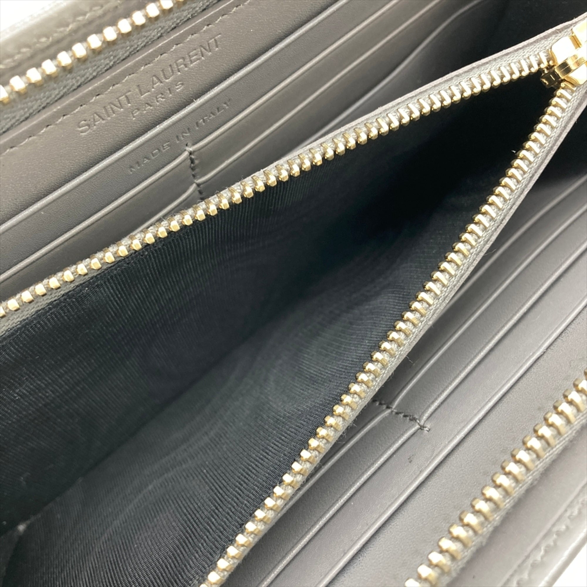 Saint Laurent Gray Leather Long Wallet (Bi-Fold) (Pre-Owned)