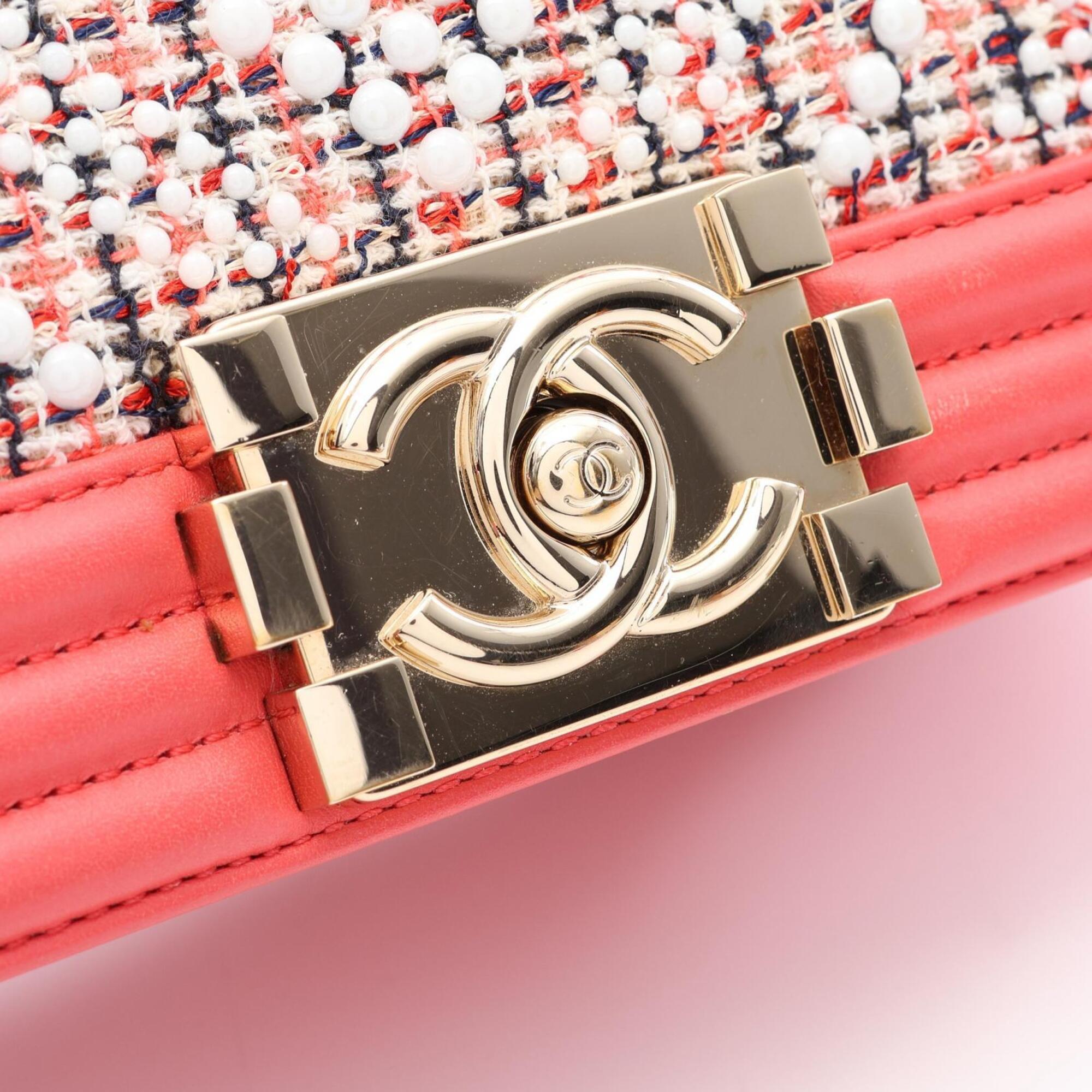 Chanel Multi-Color Pink White Fabric Leather Handbag Shoulder Bag (Pre-Owned)