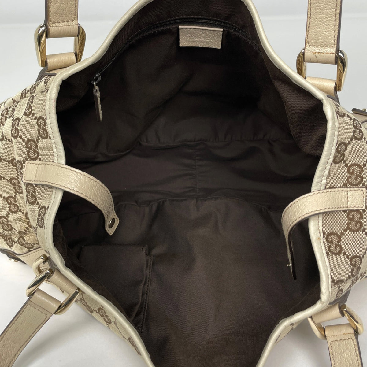 Gucci Beige Gg Canvas Leather Tote Bag (Pre-Owned)