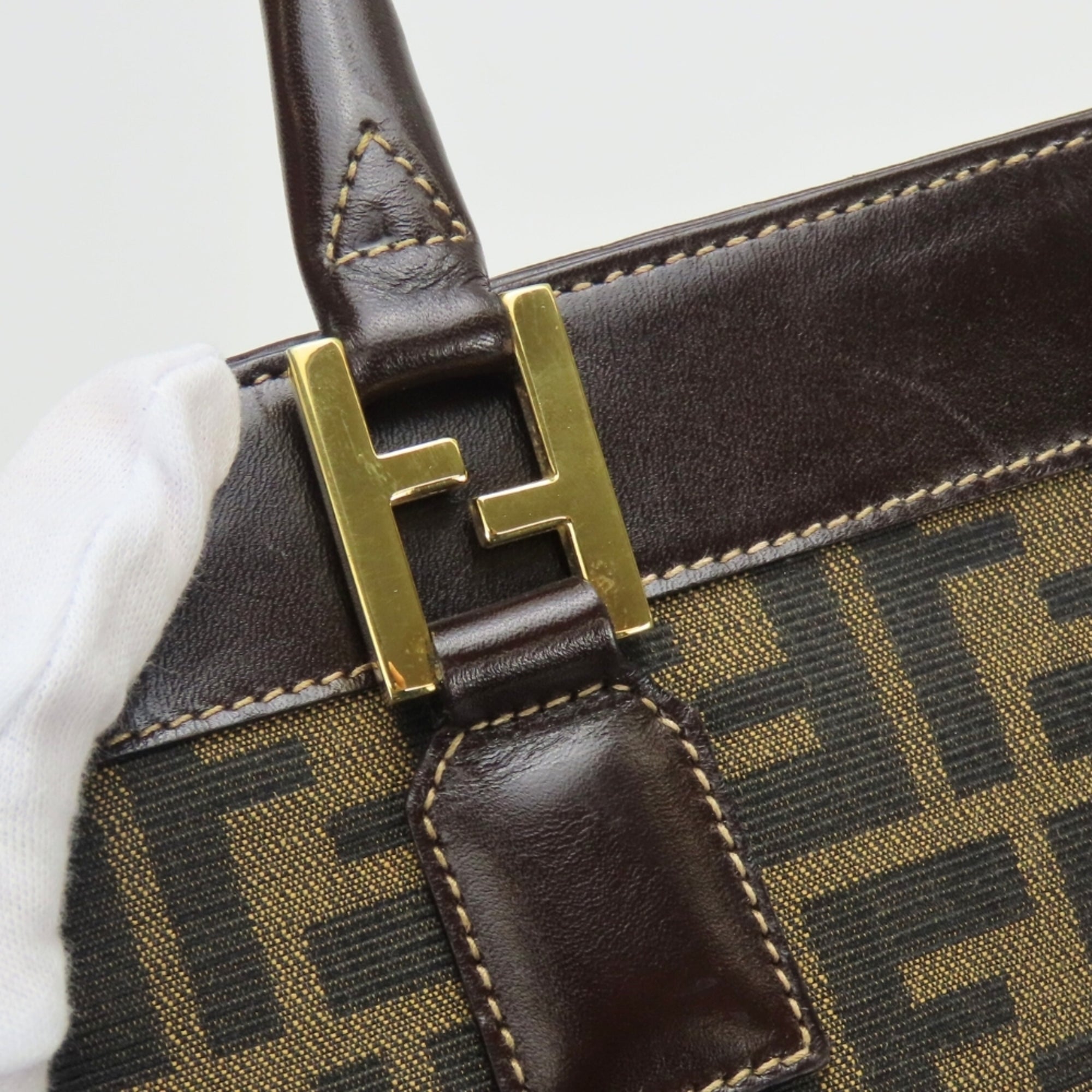 Fendi Brown Zucca Canvas Leather Tote Bag (Pre-Owned)