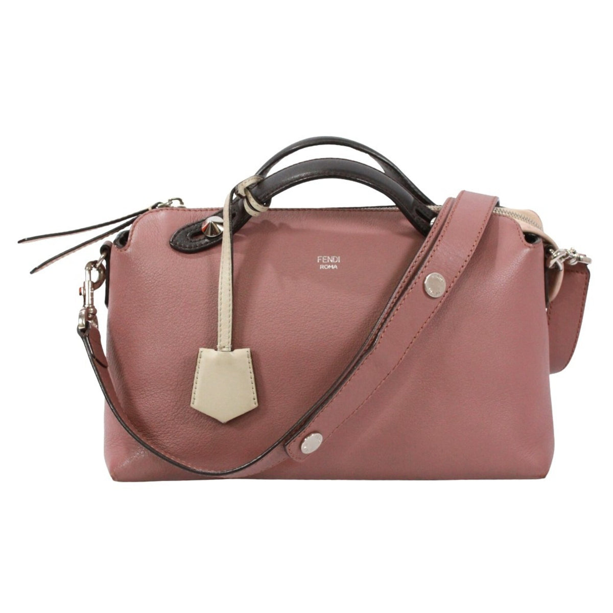 Fendi Black Ivory Pink Leather Handbag Shoulder Bag (Pre-Owned)