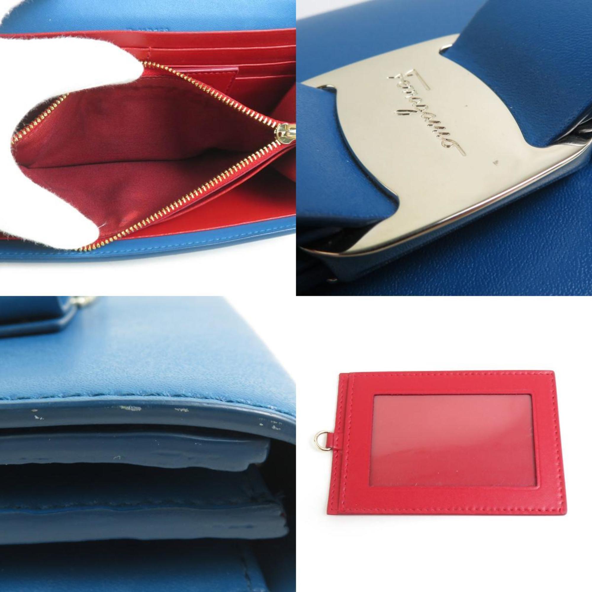 Salvatore Ferragamo Blue Leather Long Wallet (Bi-Fold) (Pre-Owned)