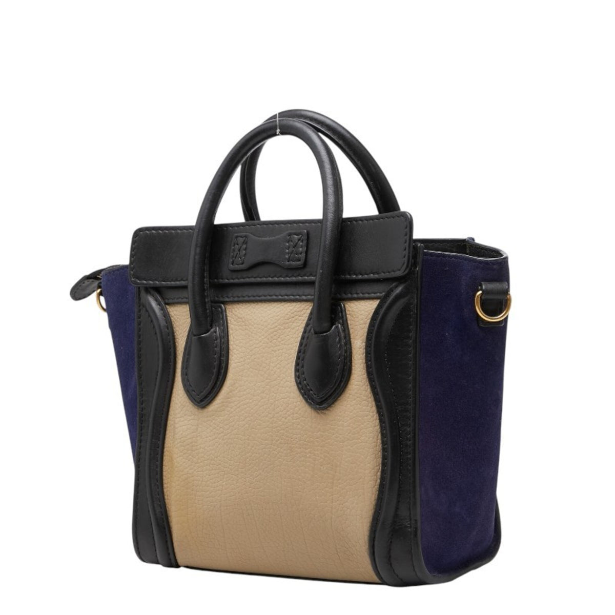 Celine Beige Black Navy Suede Leather Handbag (Pre-Owned)