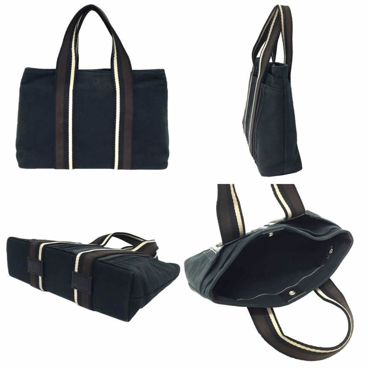 Hermes Black Canvas Leather Tote Bag (Pre-Owned)