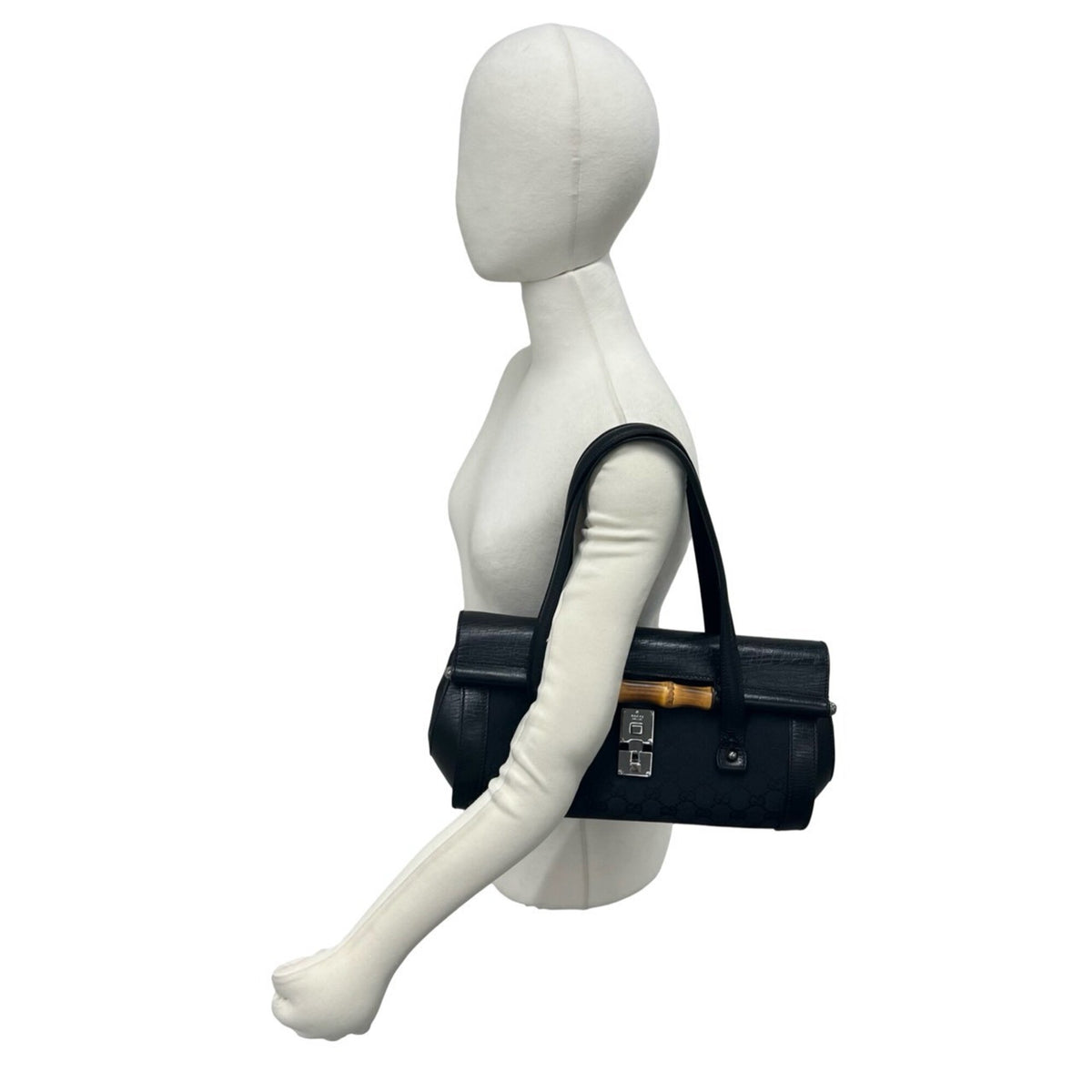 Gucci Black Leather Canvas Handbag Shoulder Bag (Pre-Owned)