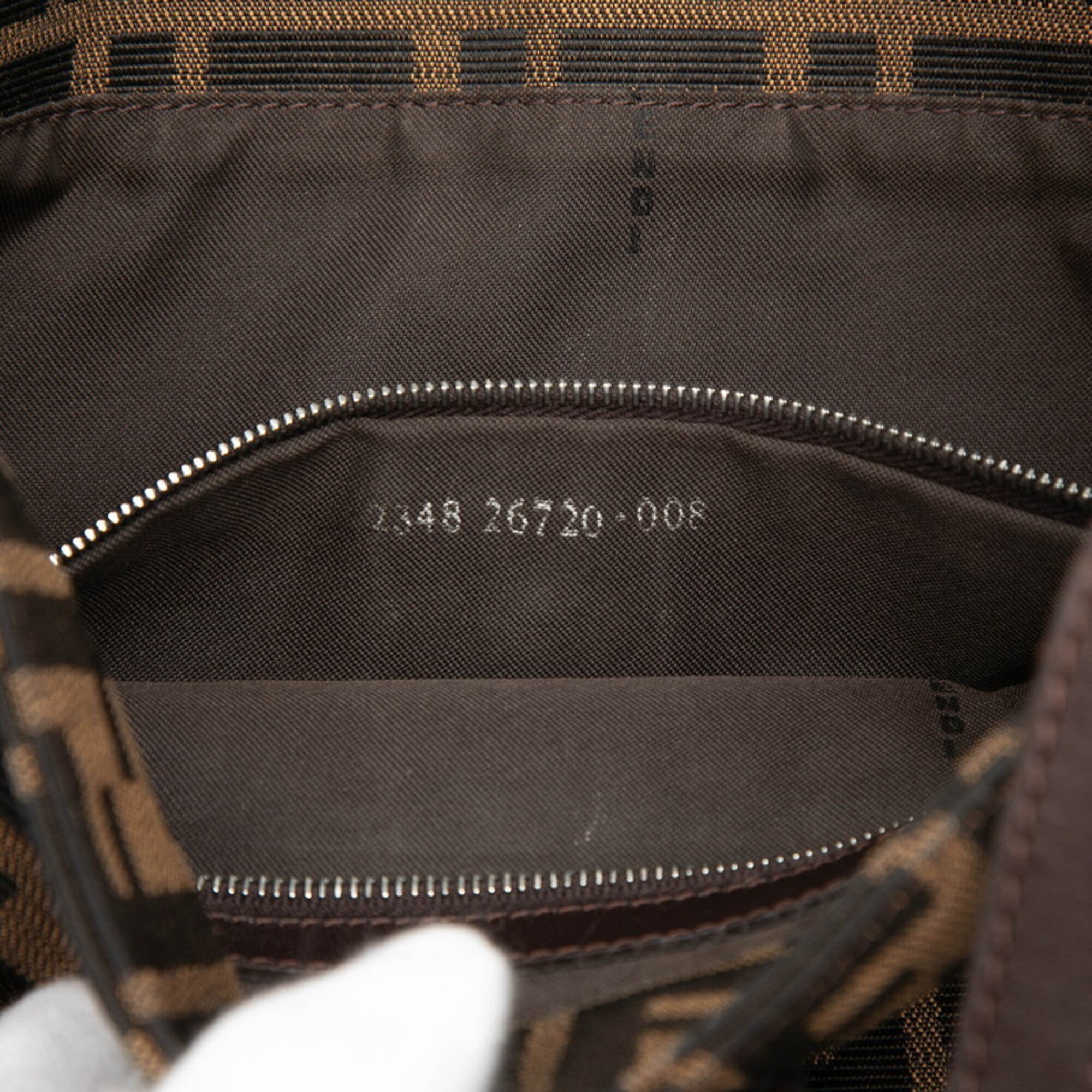Fendi Zucca Brown Canvas Leather Handbag Shoulder Bag (Pre-Owned)