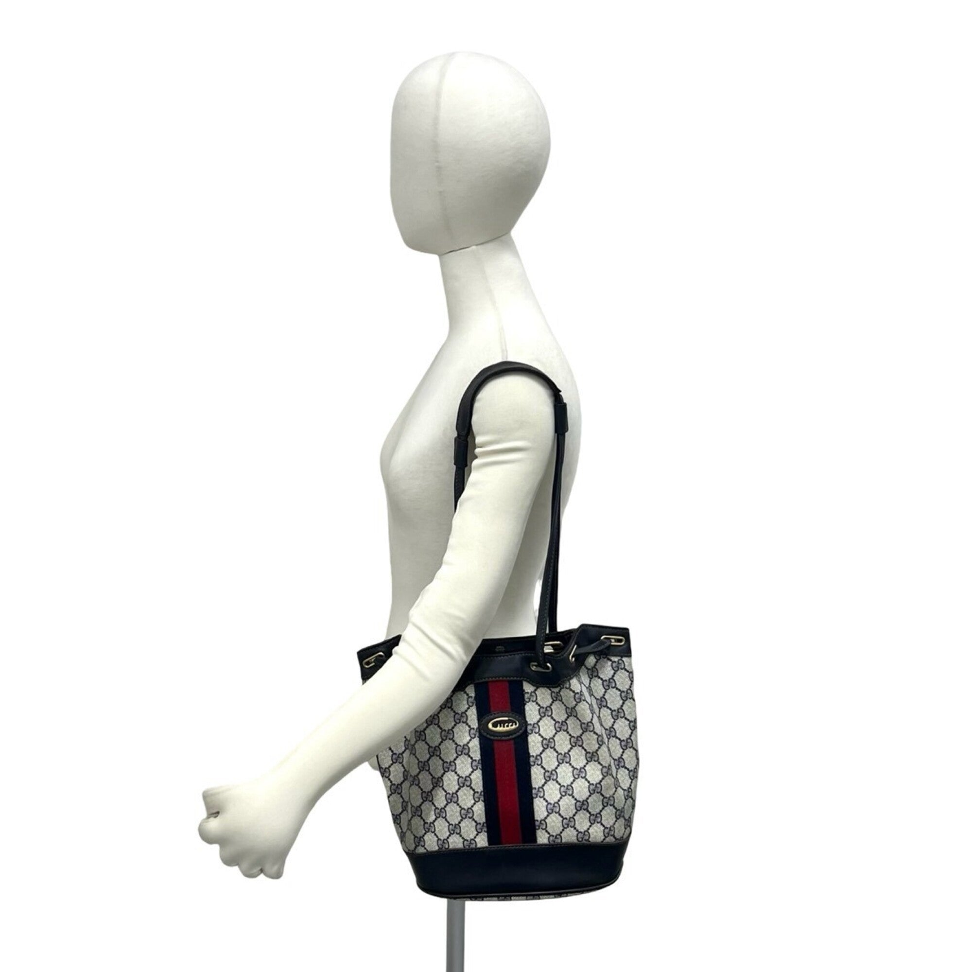 Gucci Navy Red Color Pvc Leather Shoulder Bag Tote Bag (Pre-Owned)