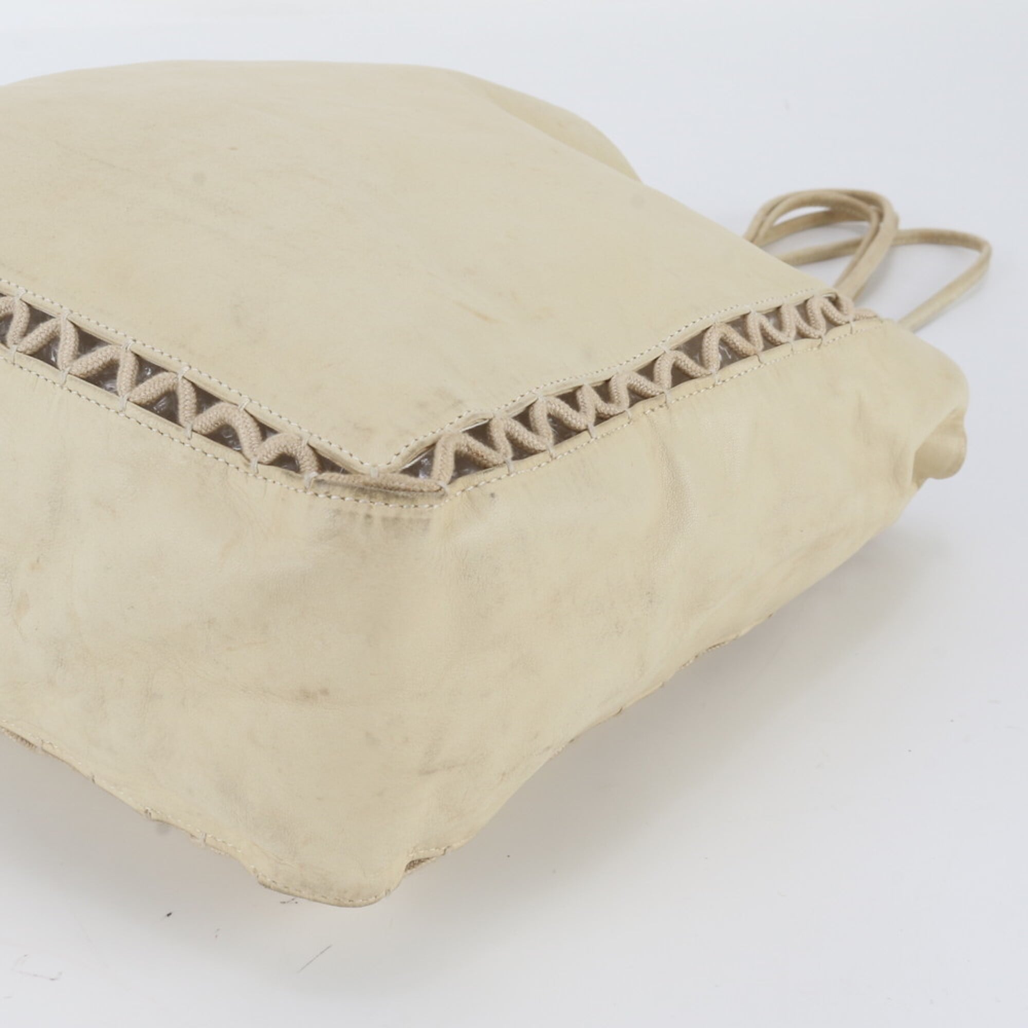 Prada Ivory Leather Handbag Shoulder Bag Tote Bag (Pre-Owned)