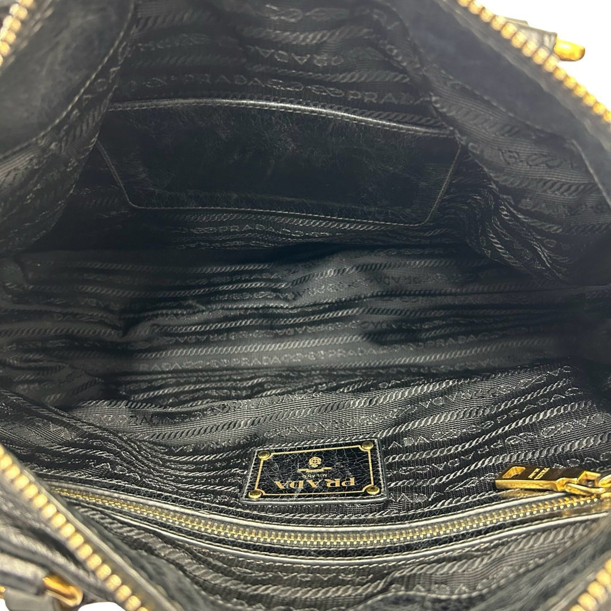 Prada Black Leather Boston Bag Handbag Shoulder Bag Tote Bag (Pre-Owned)