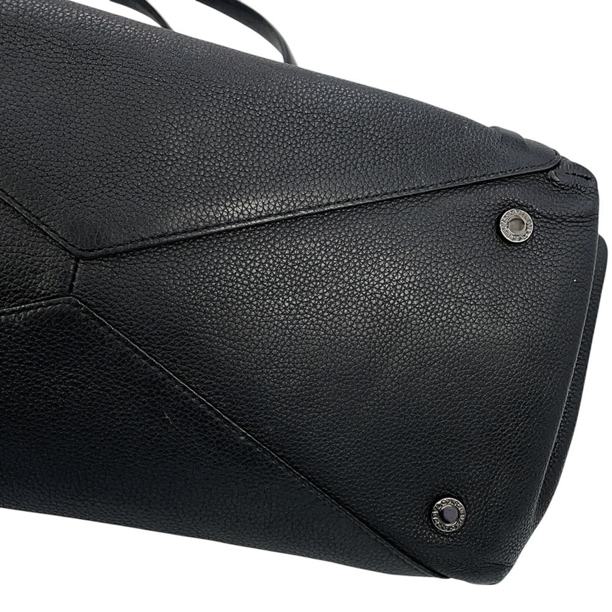 Bvlgari Black Leather Handbag Tote Bag (Pre-Owned)