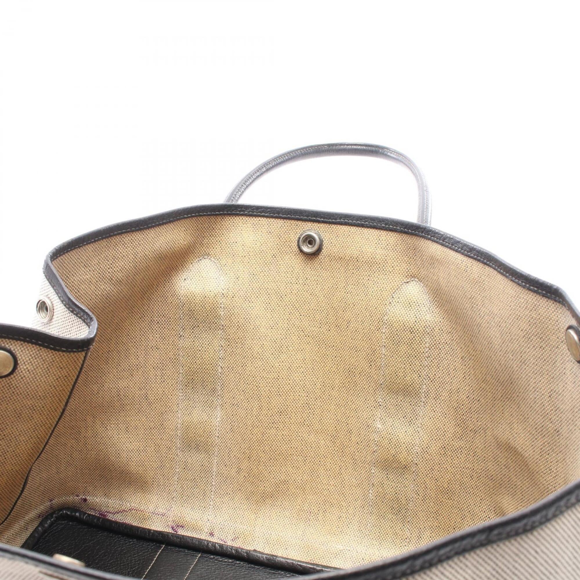 Hermes Black Gray Toile H Buffalo Leather Handbag Tote Bag (Pre-Owned)