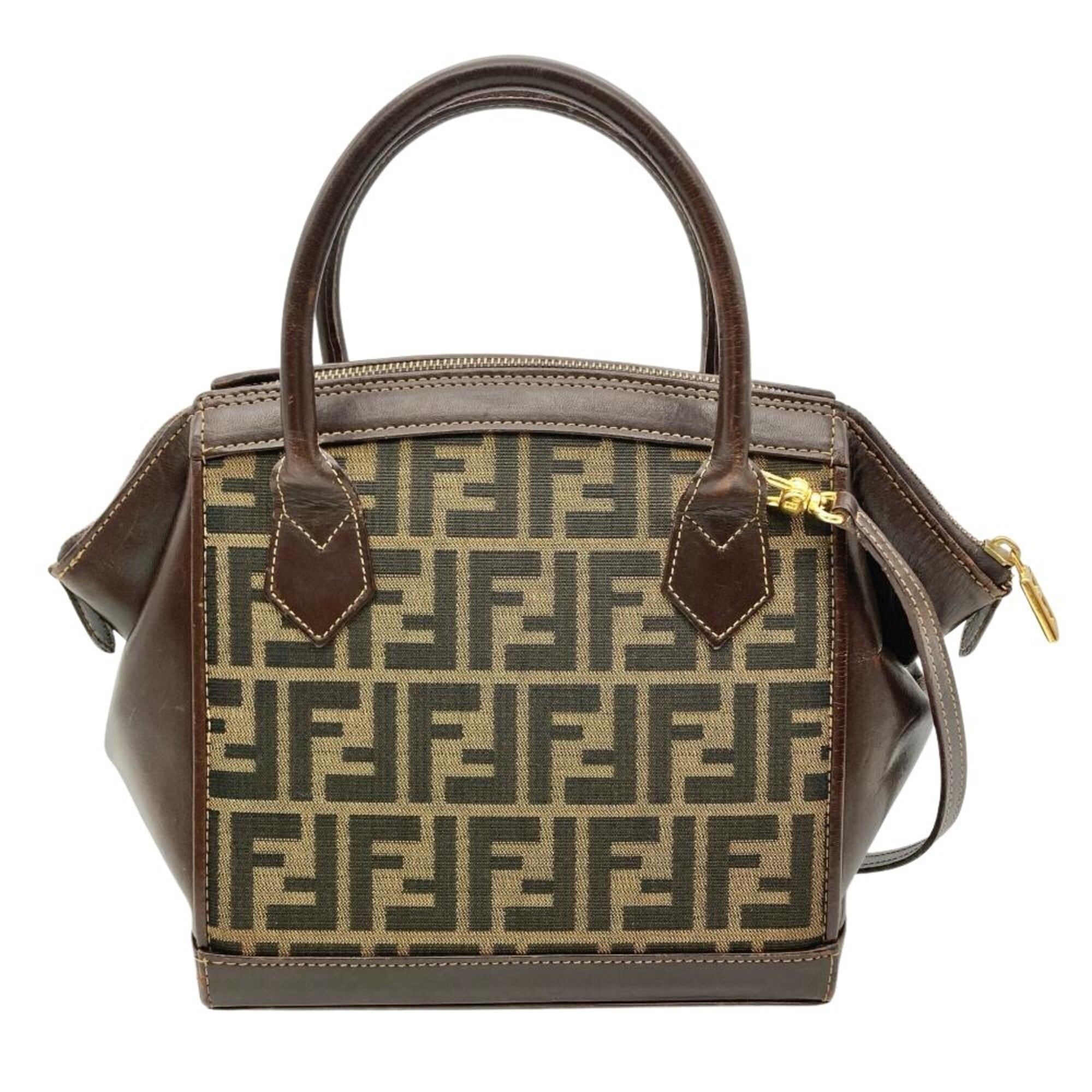Fendi Zucca Brown Jacquard Leather Handbag Shoulder Bag (Pre-Owned)