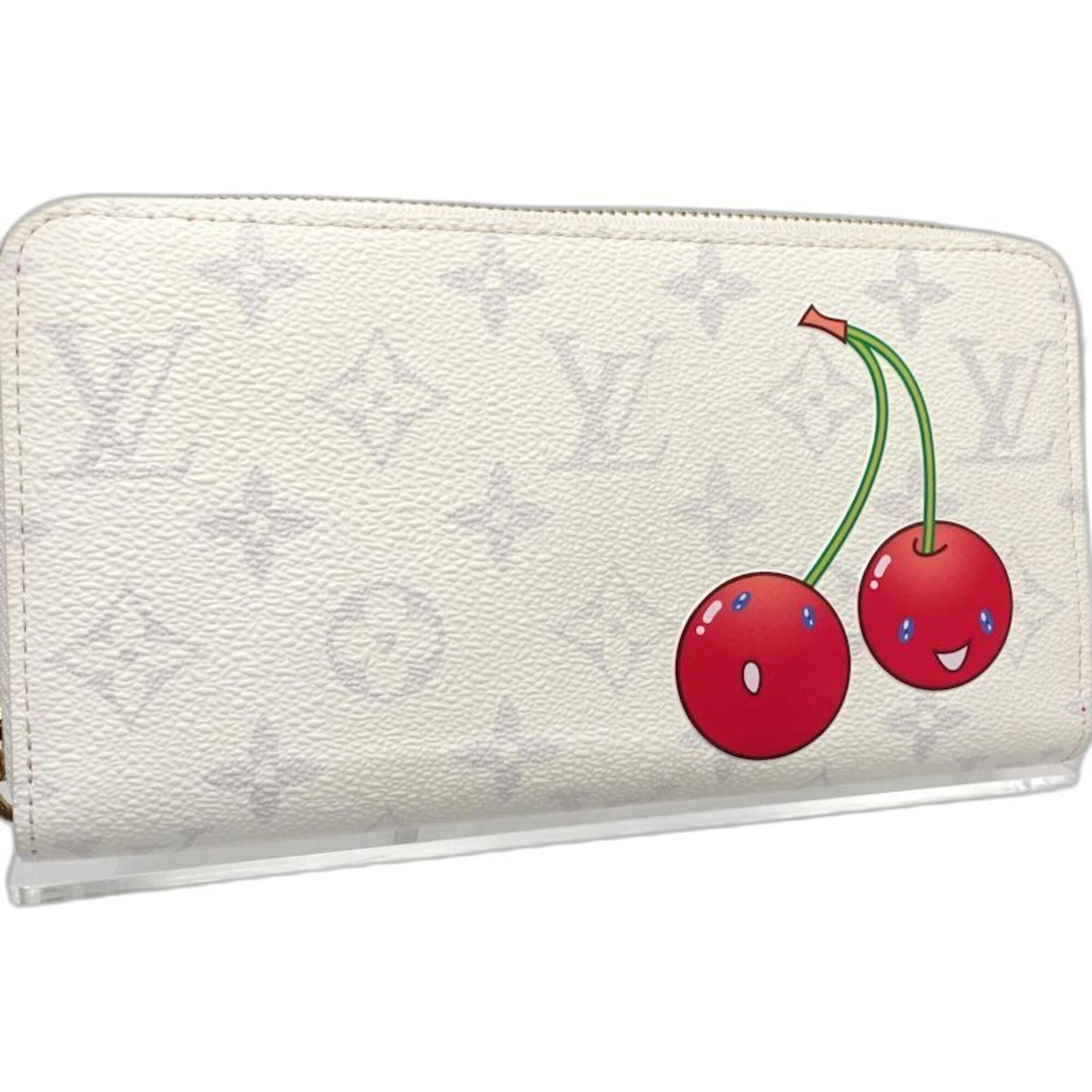 Louis Vuitton Cerise White Canvas Long Wallet (Bi-Fold) (Pre-Owned)