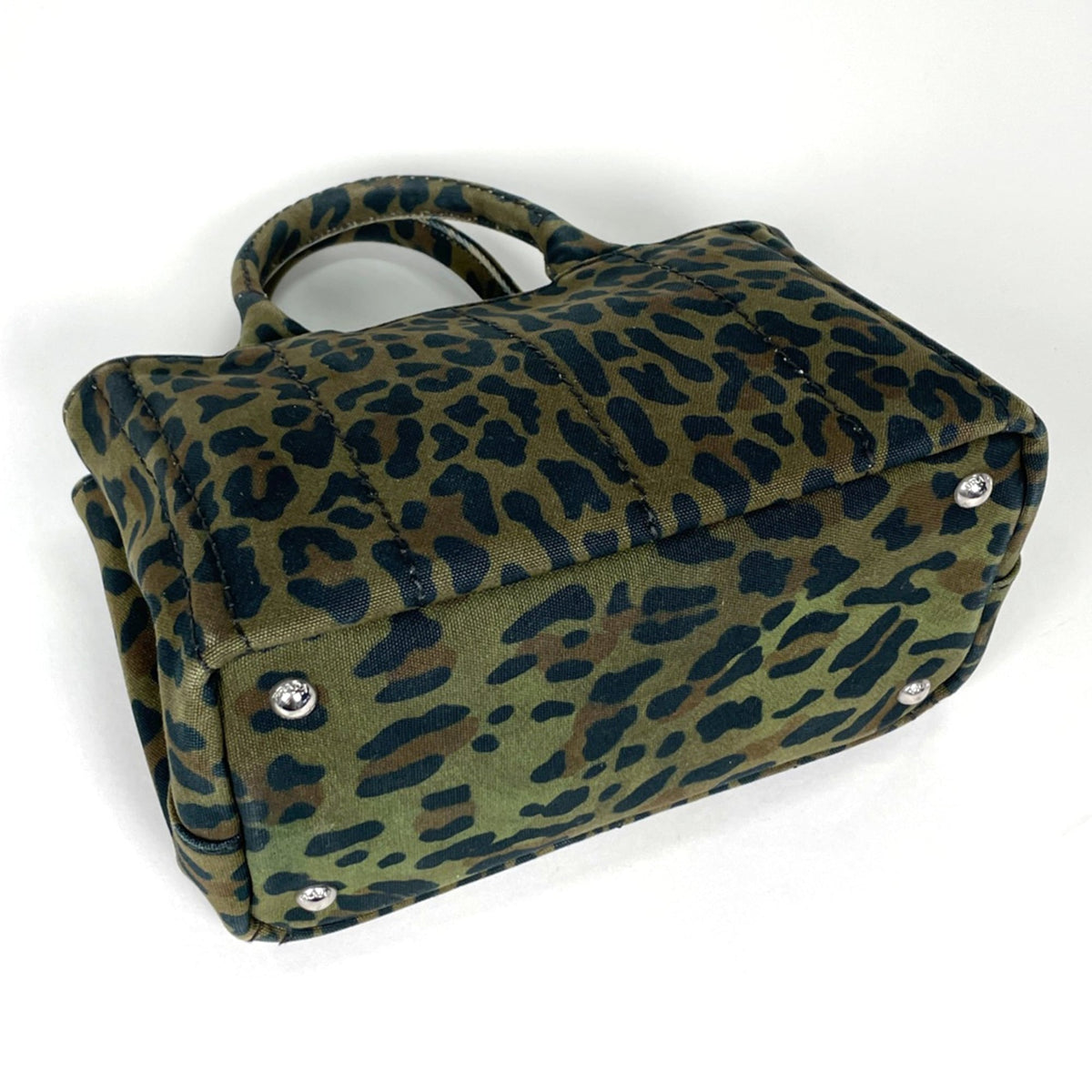 Prada Beige Green Canvas Handbag (Pre-Owned)