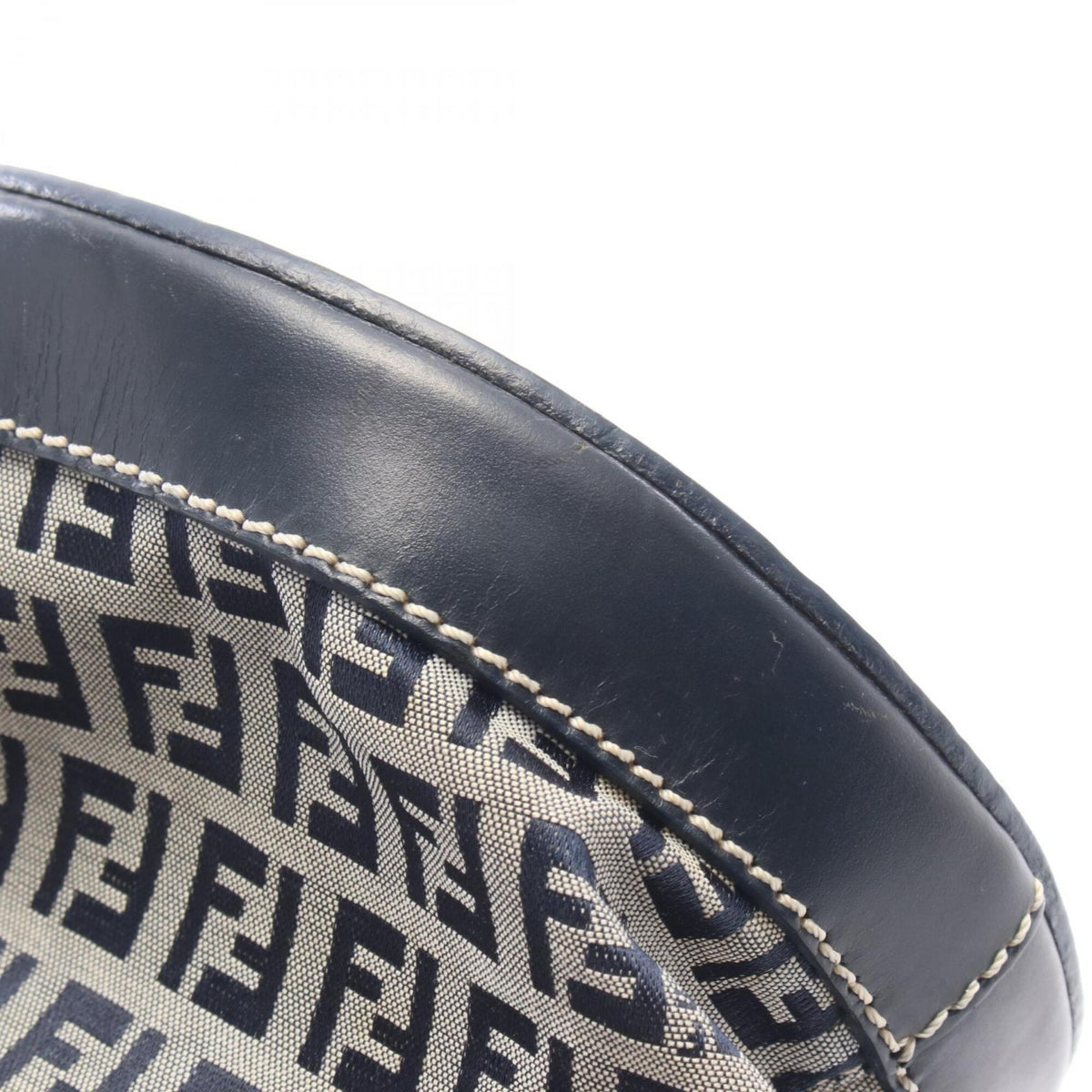 Fendi Gray Navy Canvas Leather Handbag Shoulder Bag (Pre-Owned)