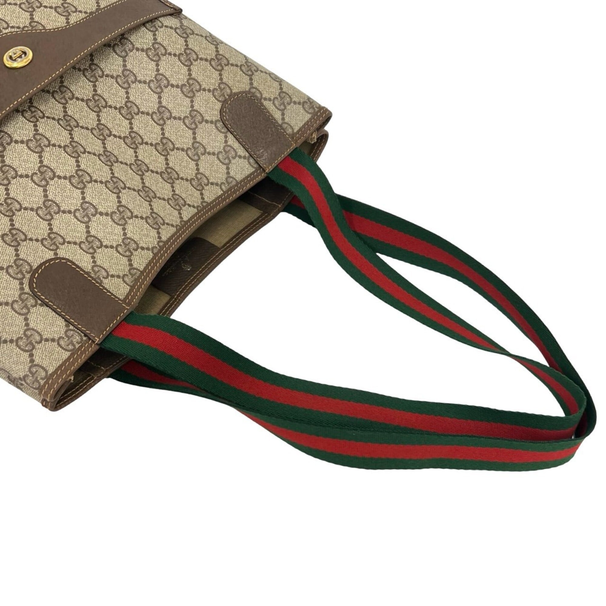 Gucci Brown Green Red Color Leather Pvc Shoulder Bag Tote Bag (Pre-Owned)
