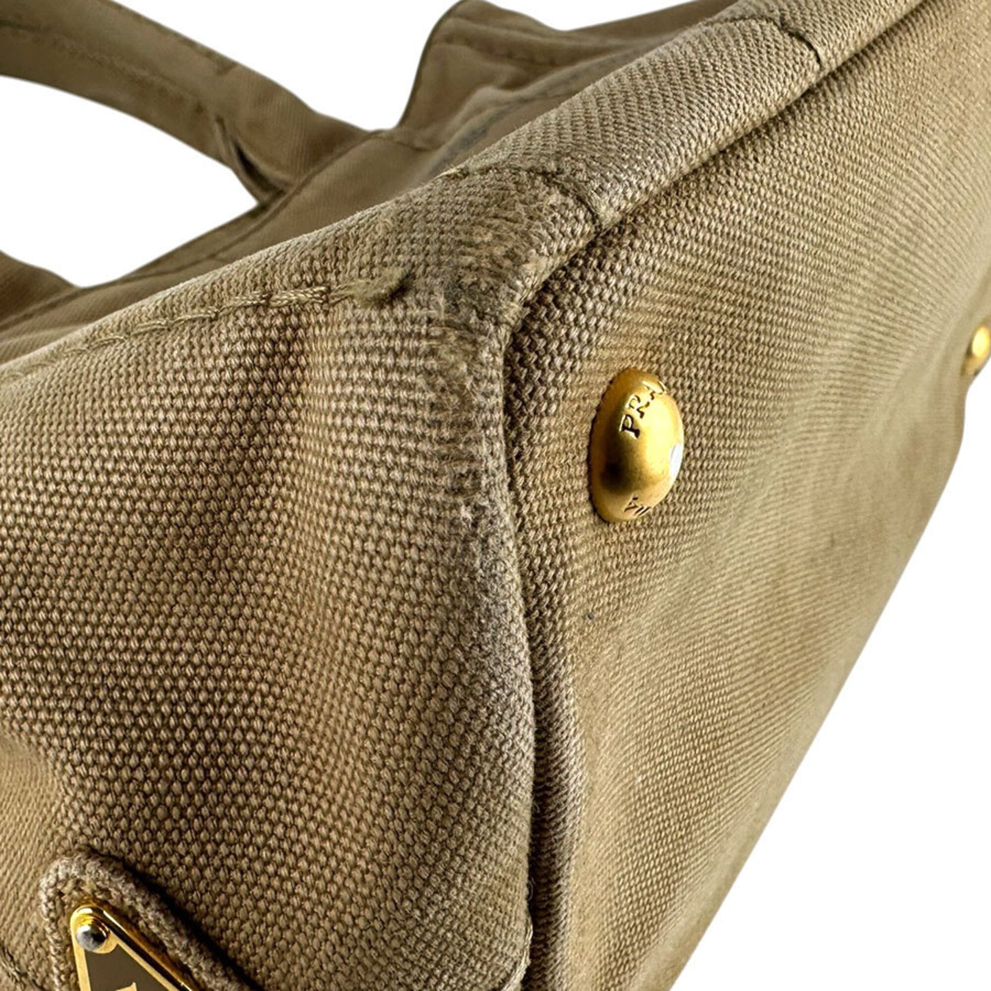 Prada Beige Brown Canapa Handbag Shoulder Bag (Pre-Owned)