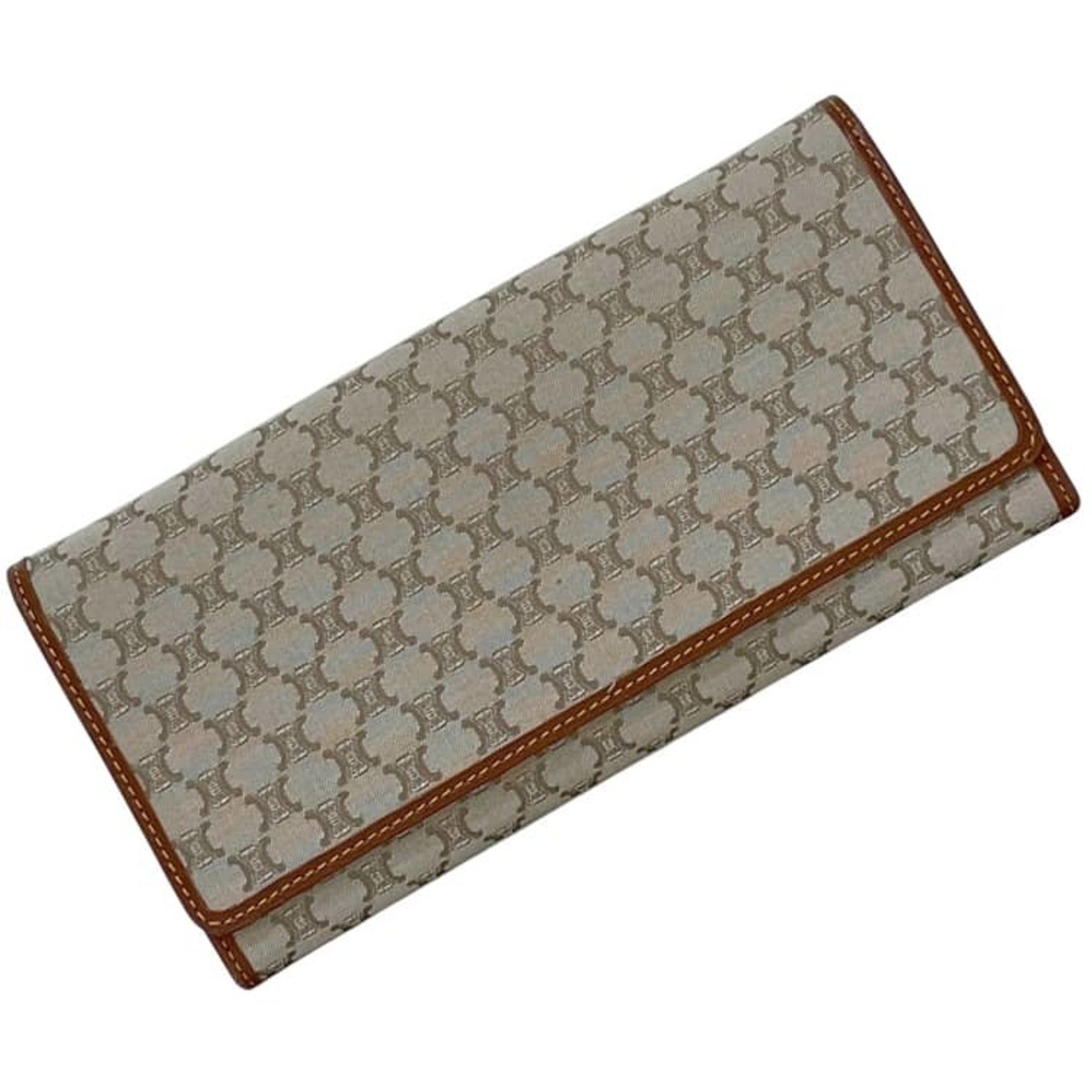 Celine Beige Brown Nylon Leather Long Wallet (Bi-Fold) (Pre-Owned)