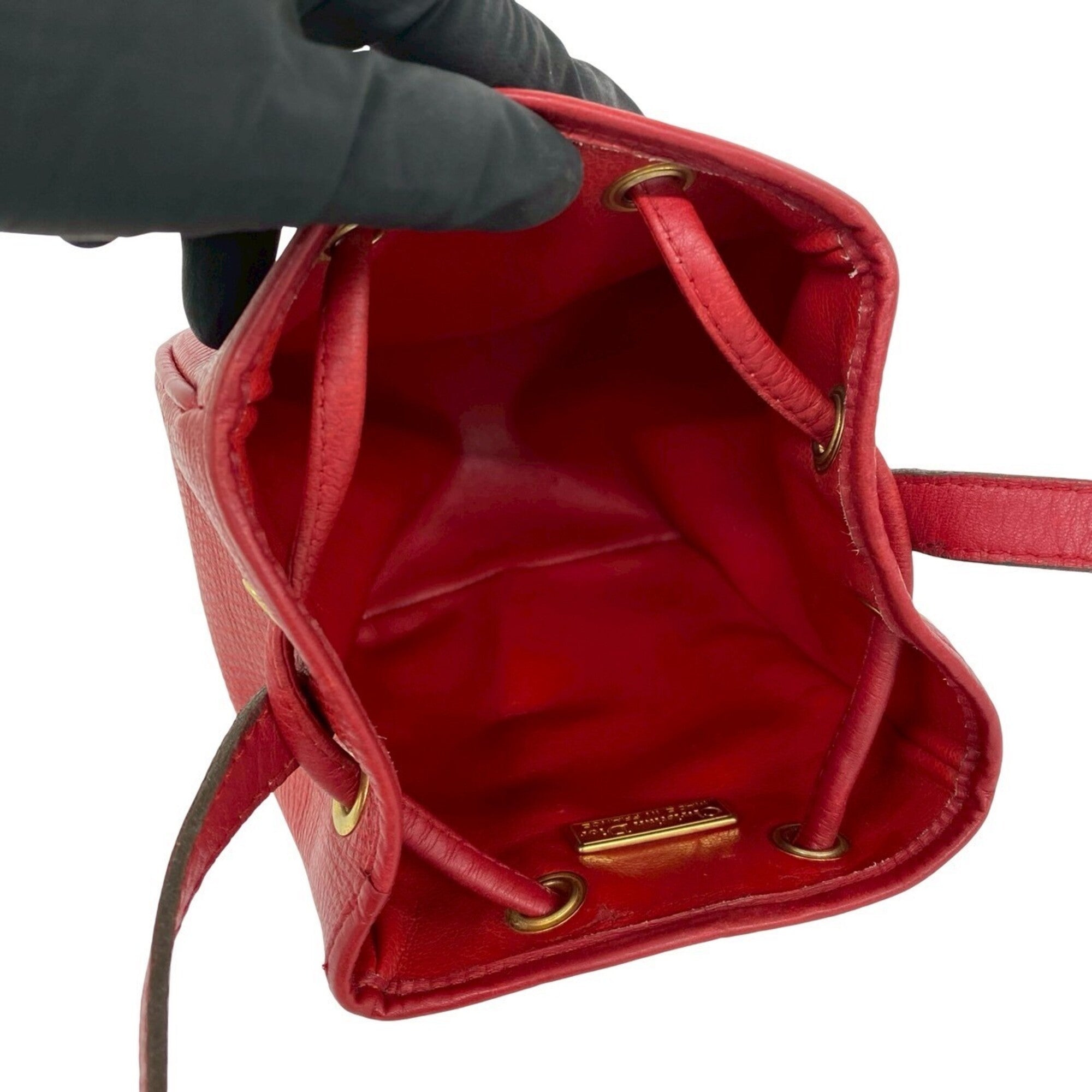 Christian Dior Red Color Leather Pochette Shoulder Bag (Pre-Owned)