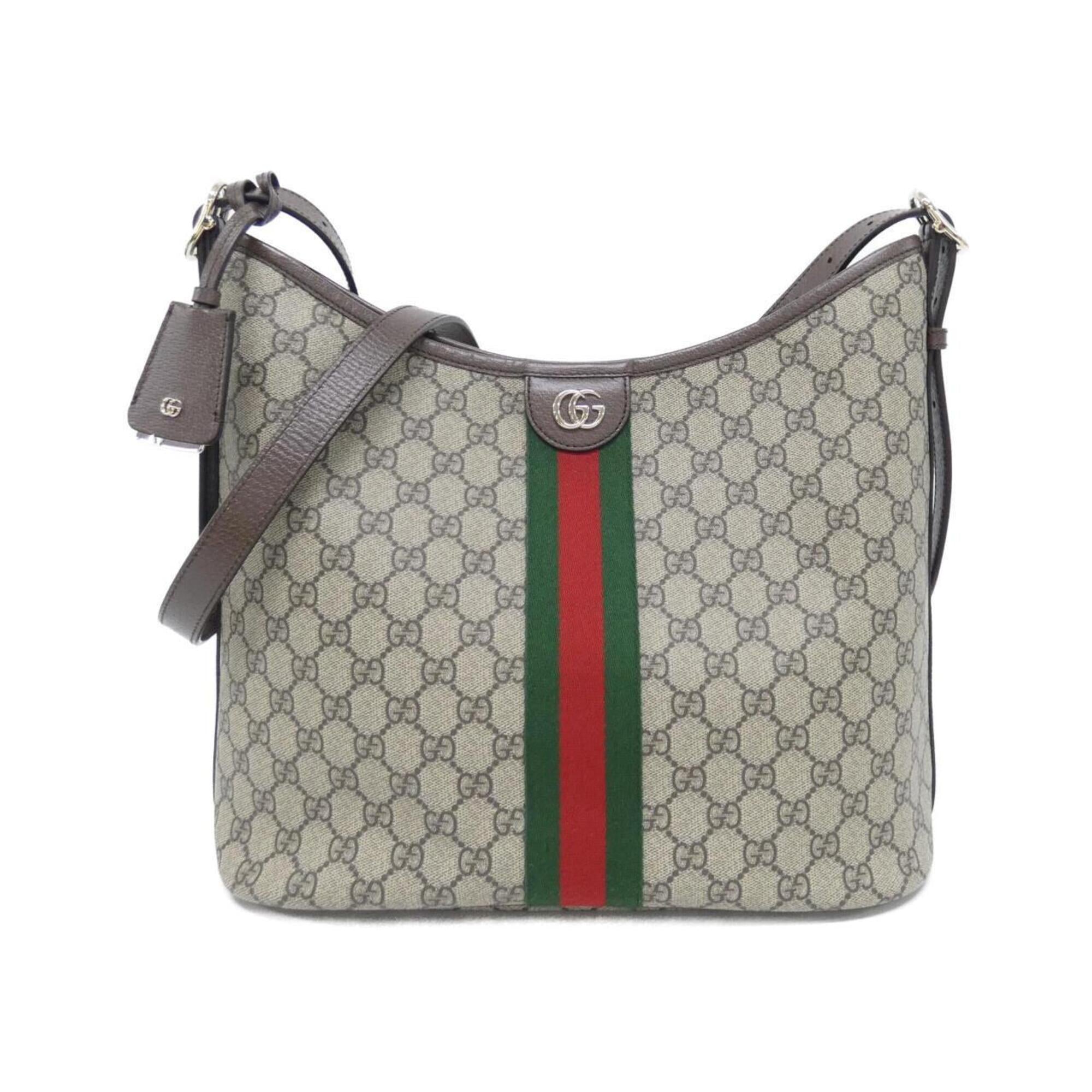 Gucci Beige Brown Coated Canvas Leather Shoulder Bag (Pre-Owned)