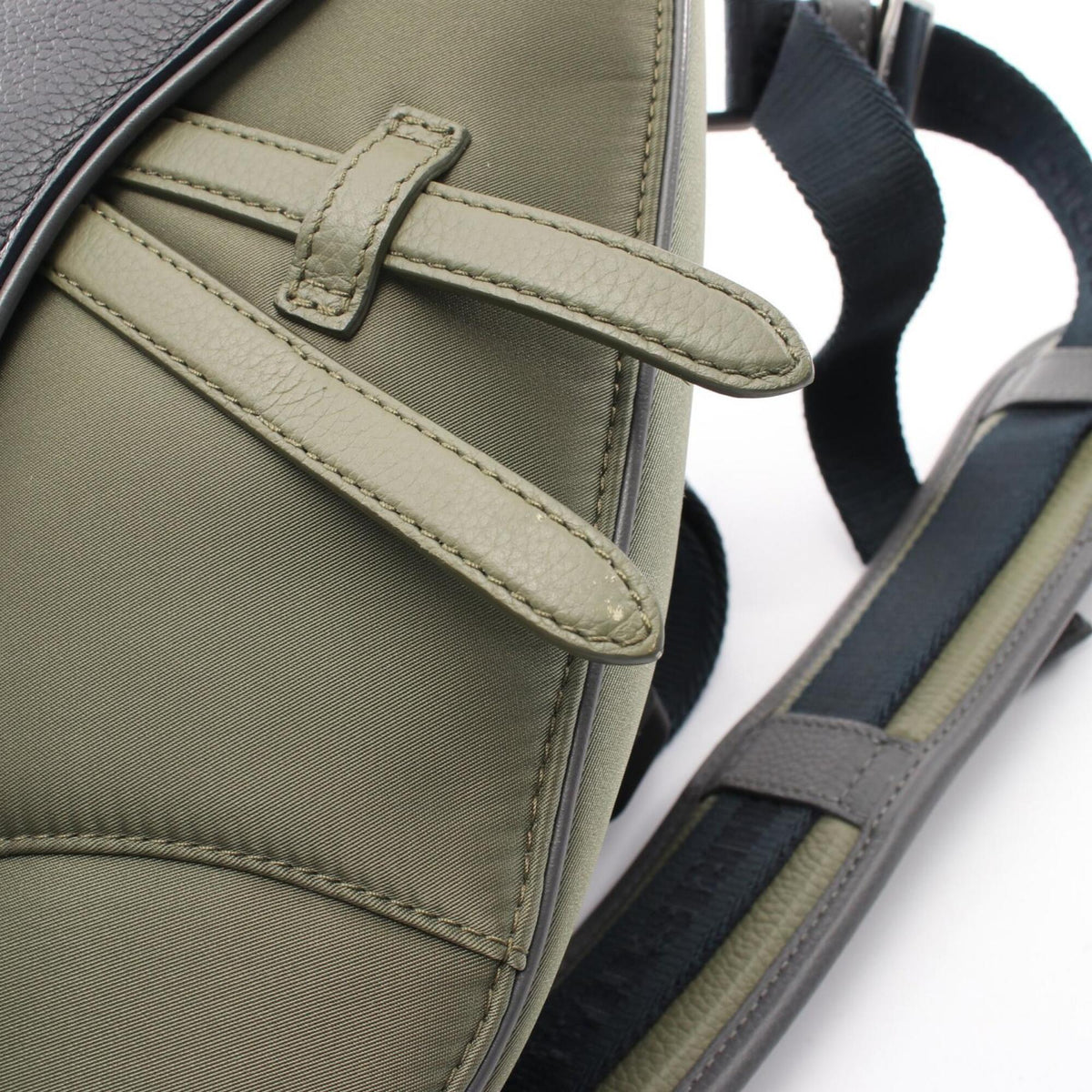 Christian Dior Gray Khaki Nylon Leather Fanny Pack Handbag Saddle Bag (Pre-Owned)