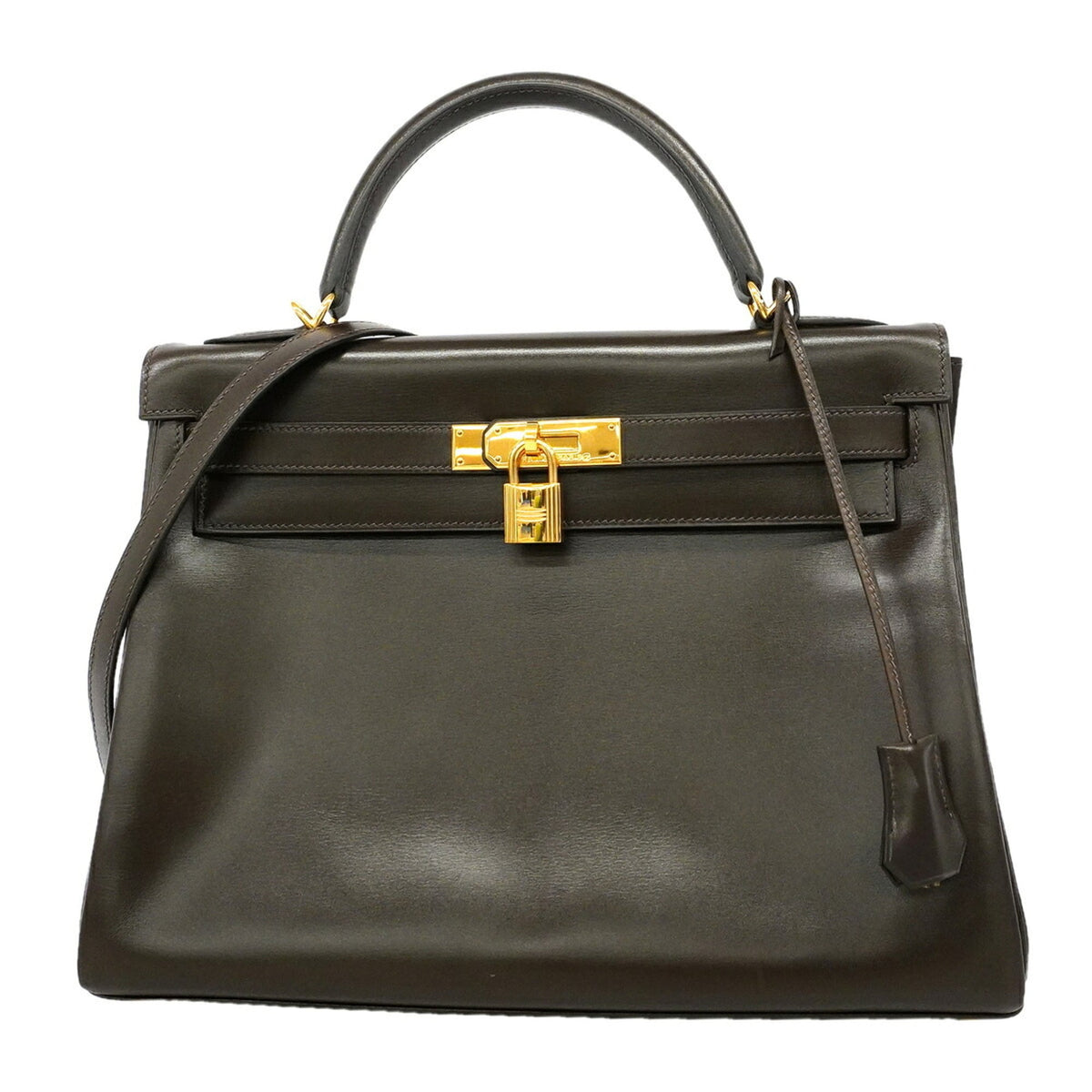 Hermes Brown Box Calf Leather Handbag (Pre-Owned)